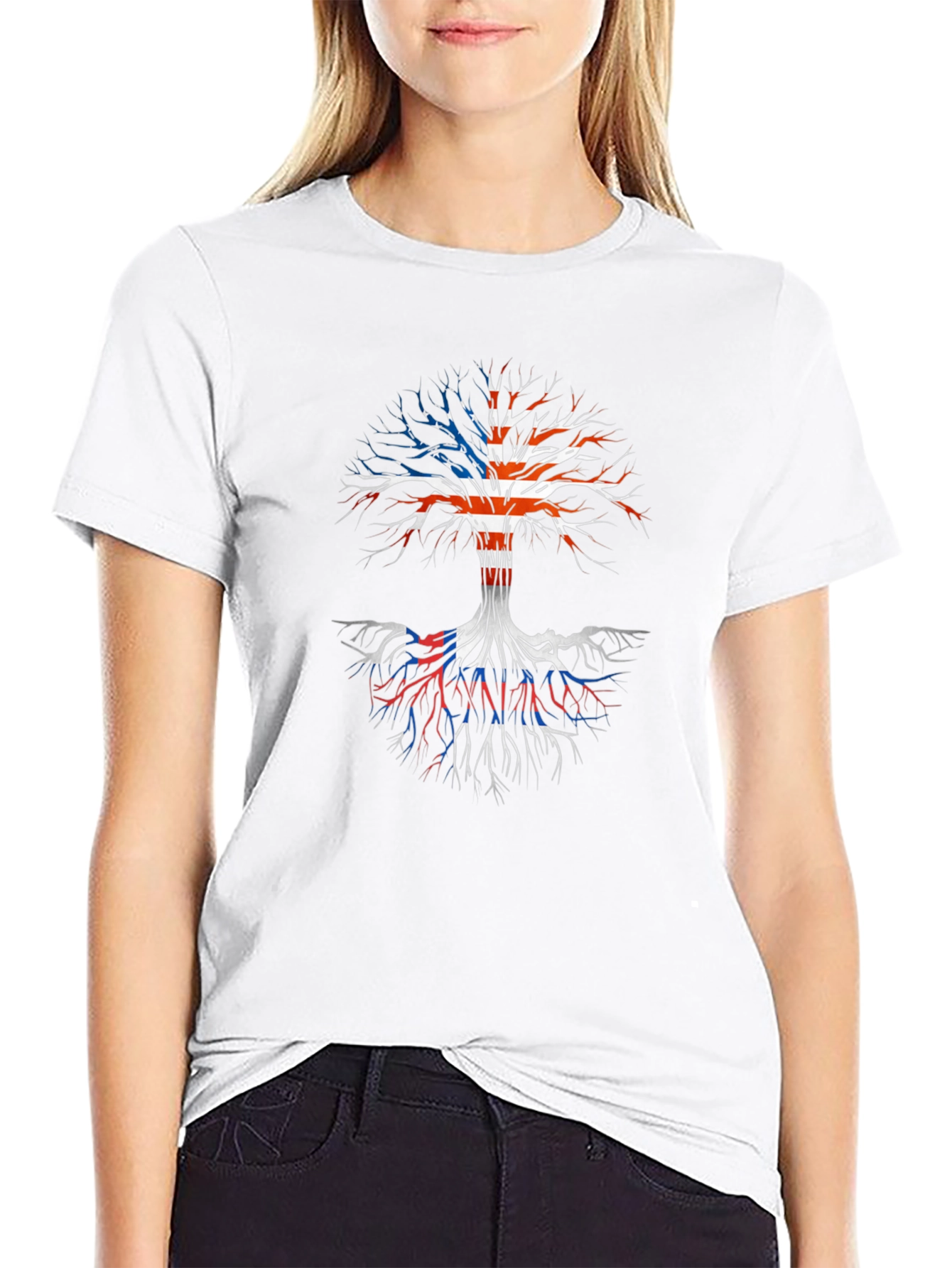USA Flag Tree Roots Graphic Print T-Shirt
