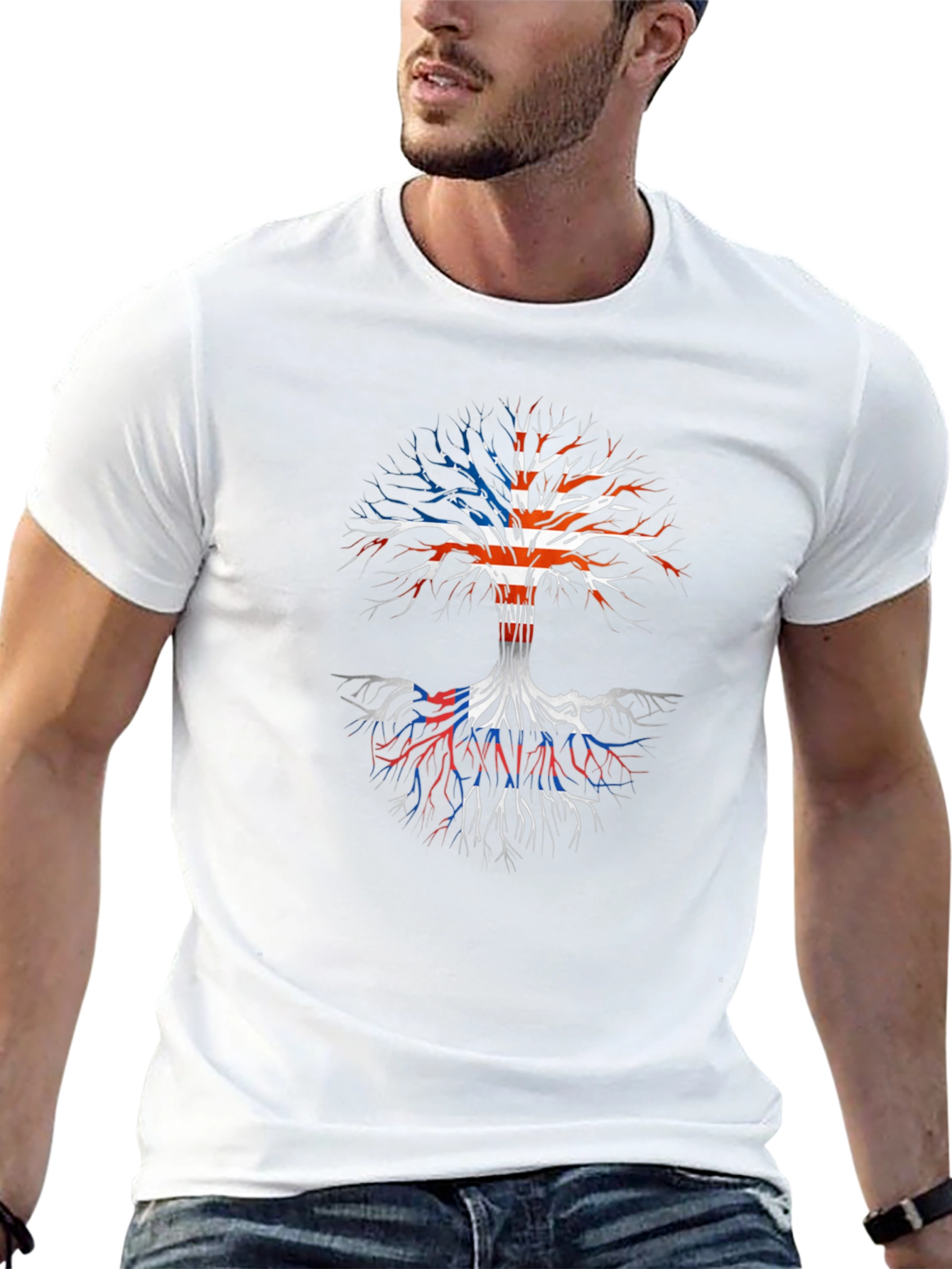 USA Flag Tree Roots Graphic Print T-Shirt