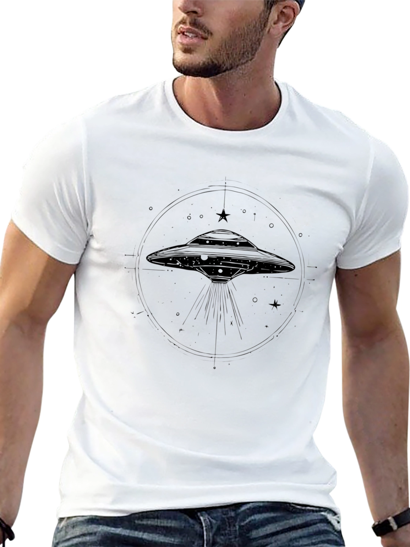 UFO Graphic T-Shirt - Black Cotton Alien Tee