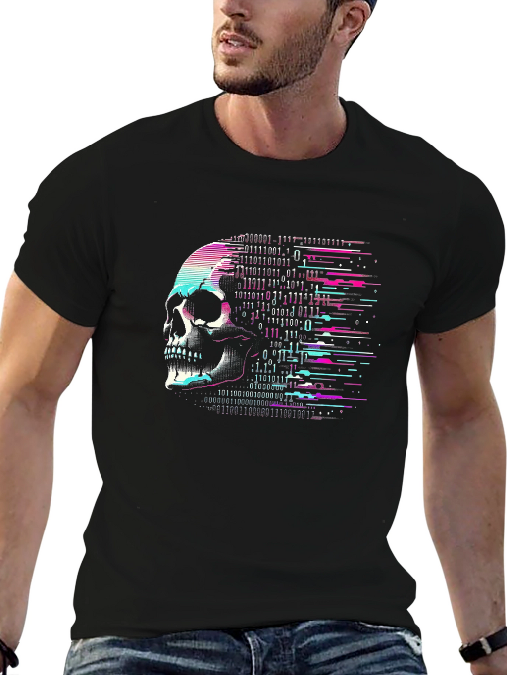 Cyberpunk Skull Graphic Tee - Black
