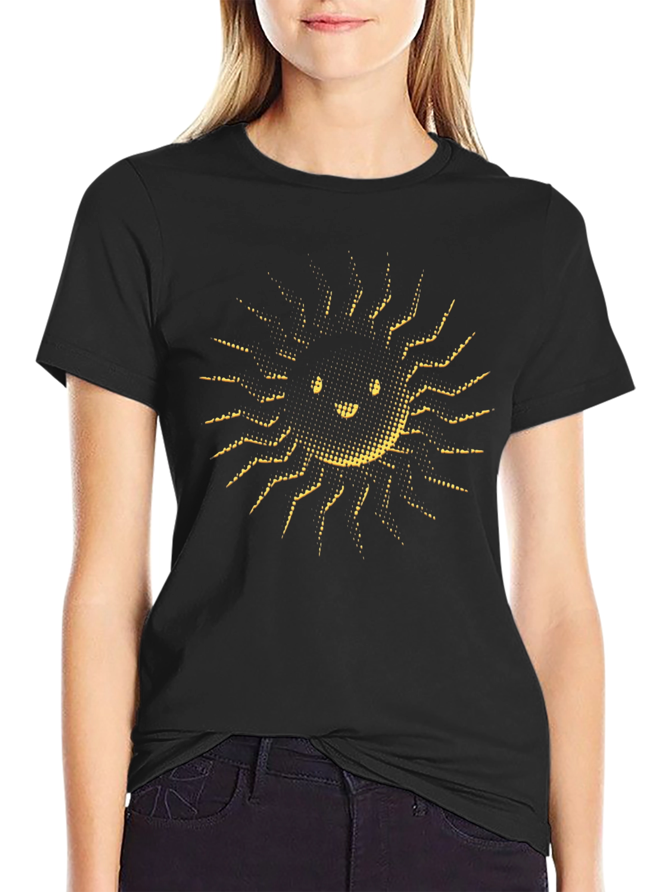 Smiling Sun Graphic Tee - Soft Black Cotton T-Shirt