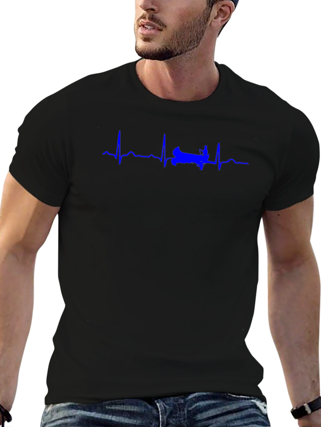 Rowing Heartbeat T-Shirt - Black Cotton Tee