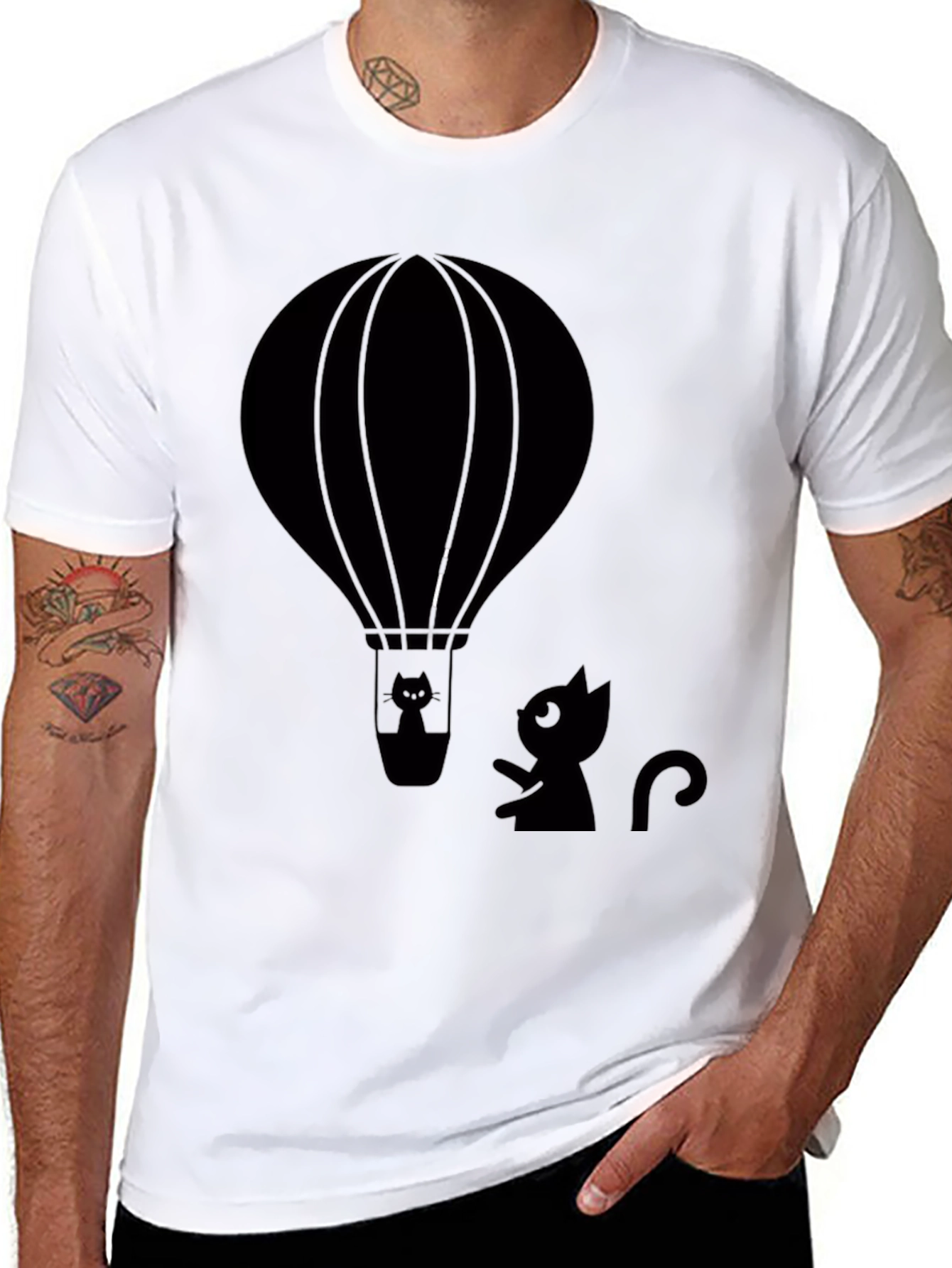 Cat in Hot Air Balloon Graphic Tee