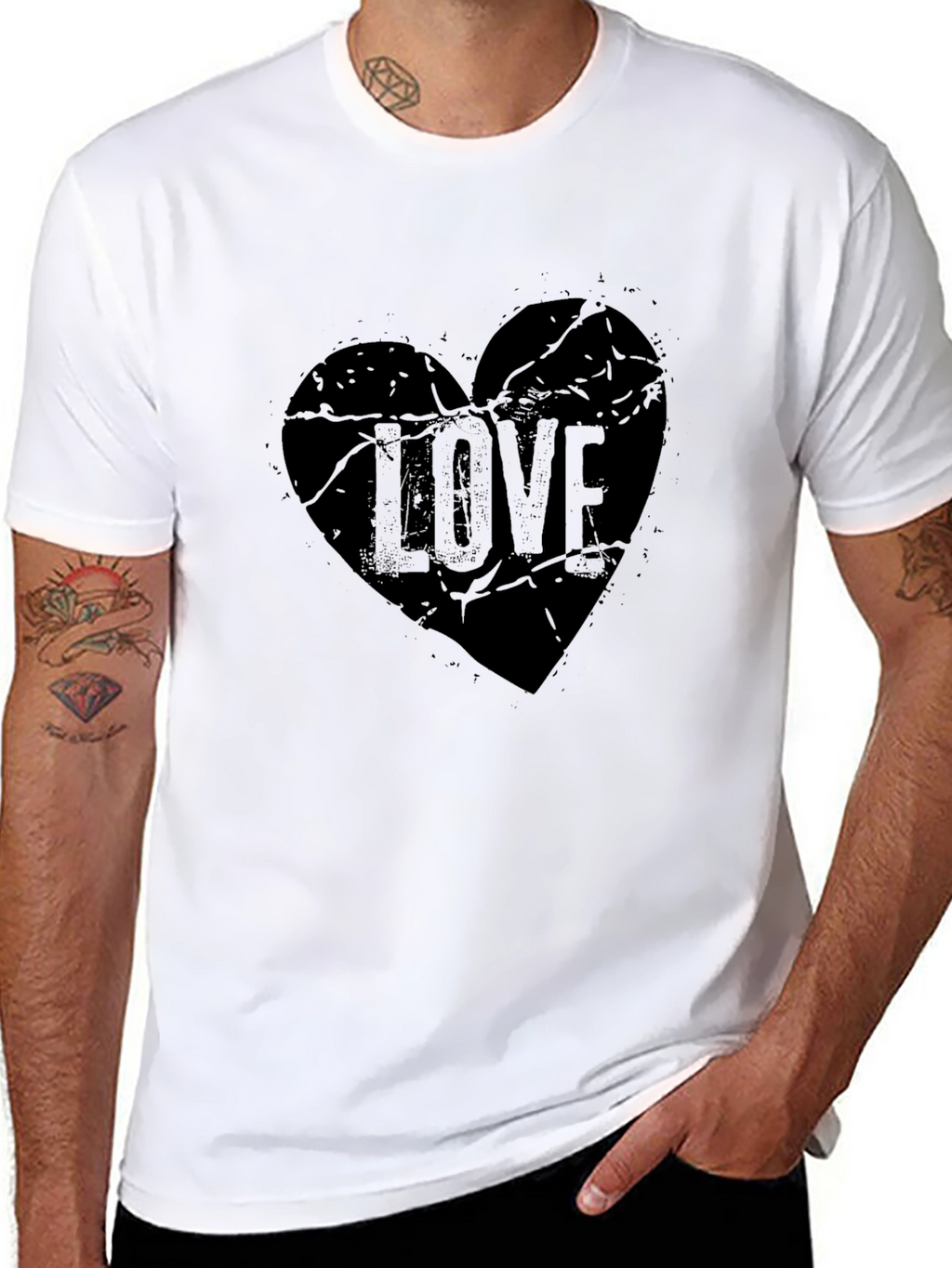 Distressed Love Heart Graphic Tee - Black