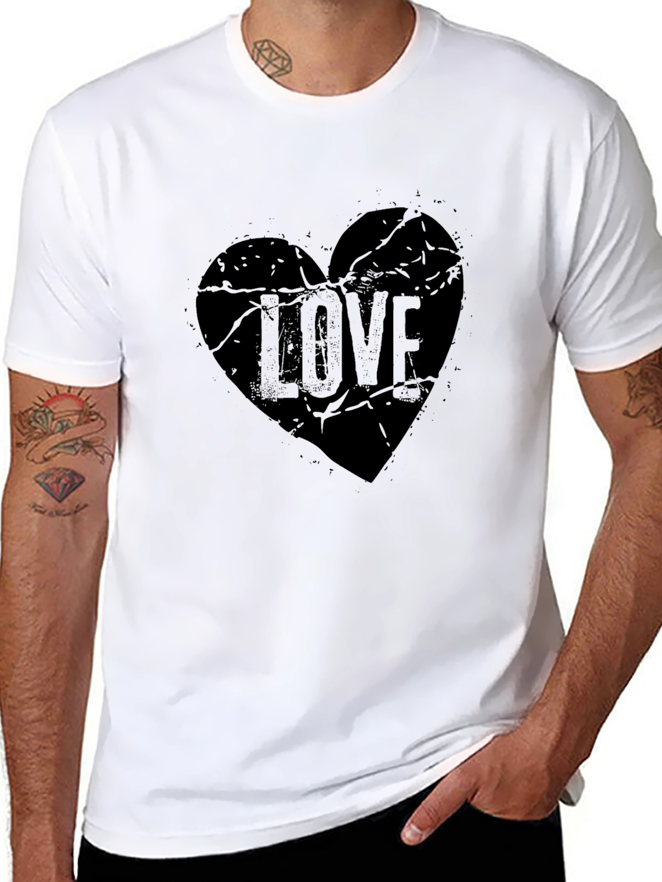 Distressed Love Heart Graphic Tee - Black