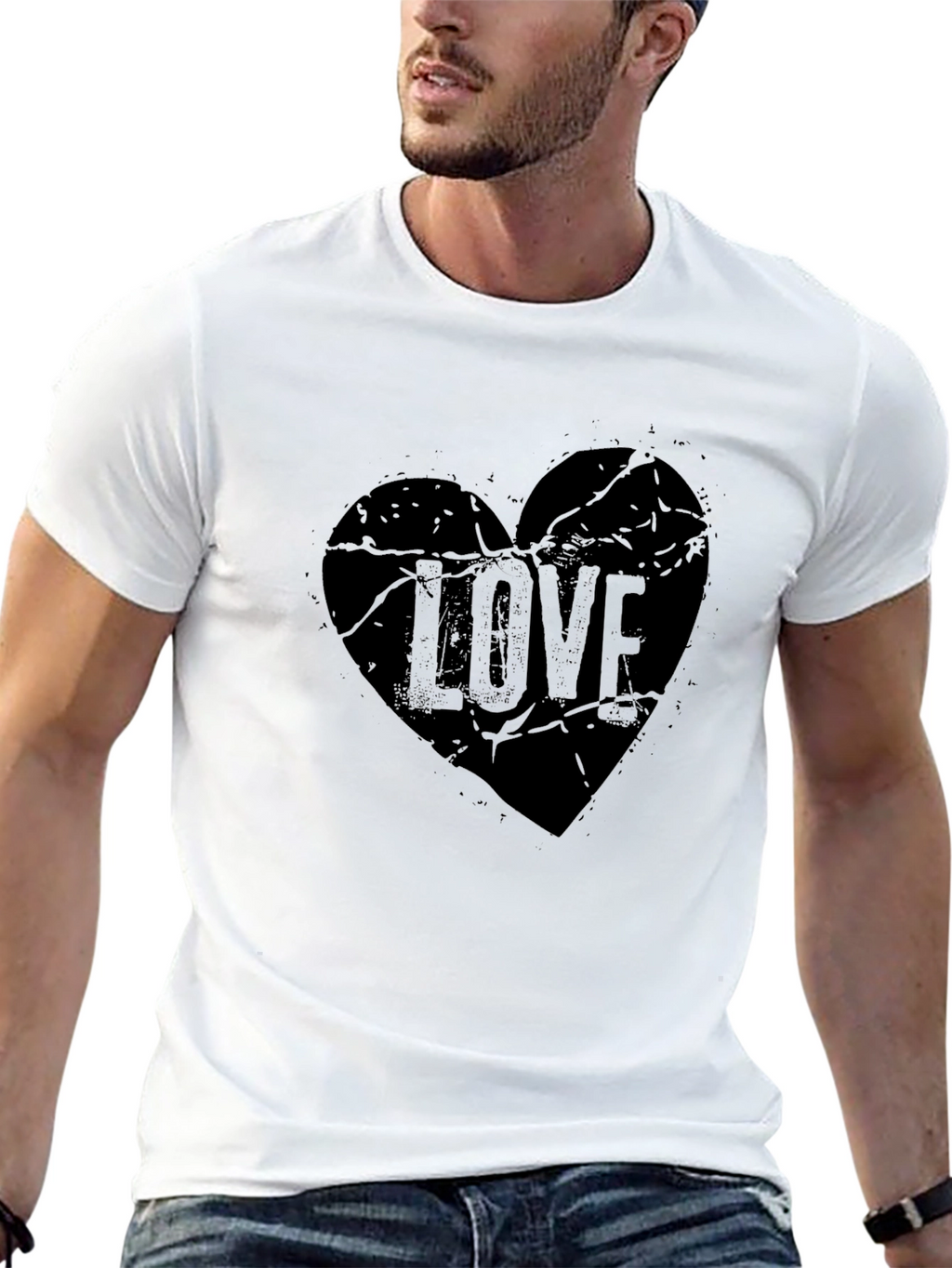 Distressed Love Heart Graphic Tee - Black
