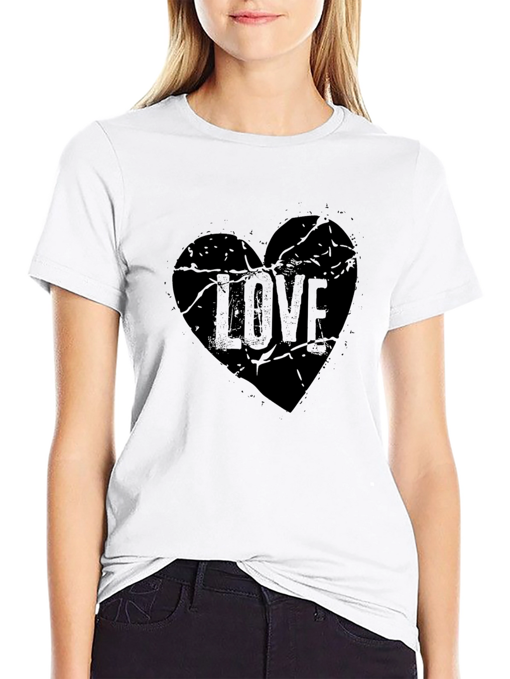 Distressed Love Heart Graphic Tee - Black