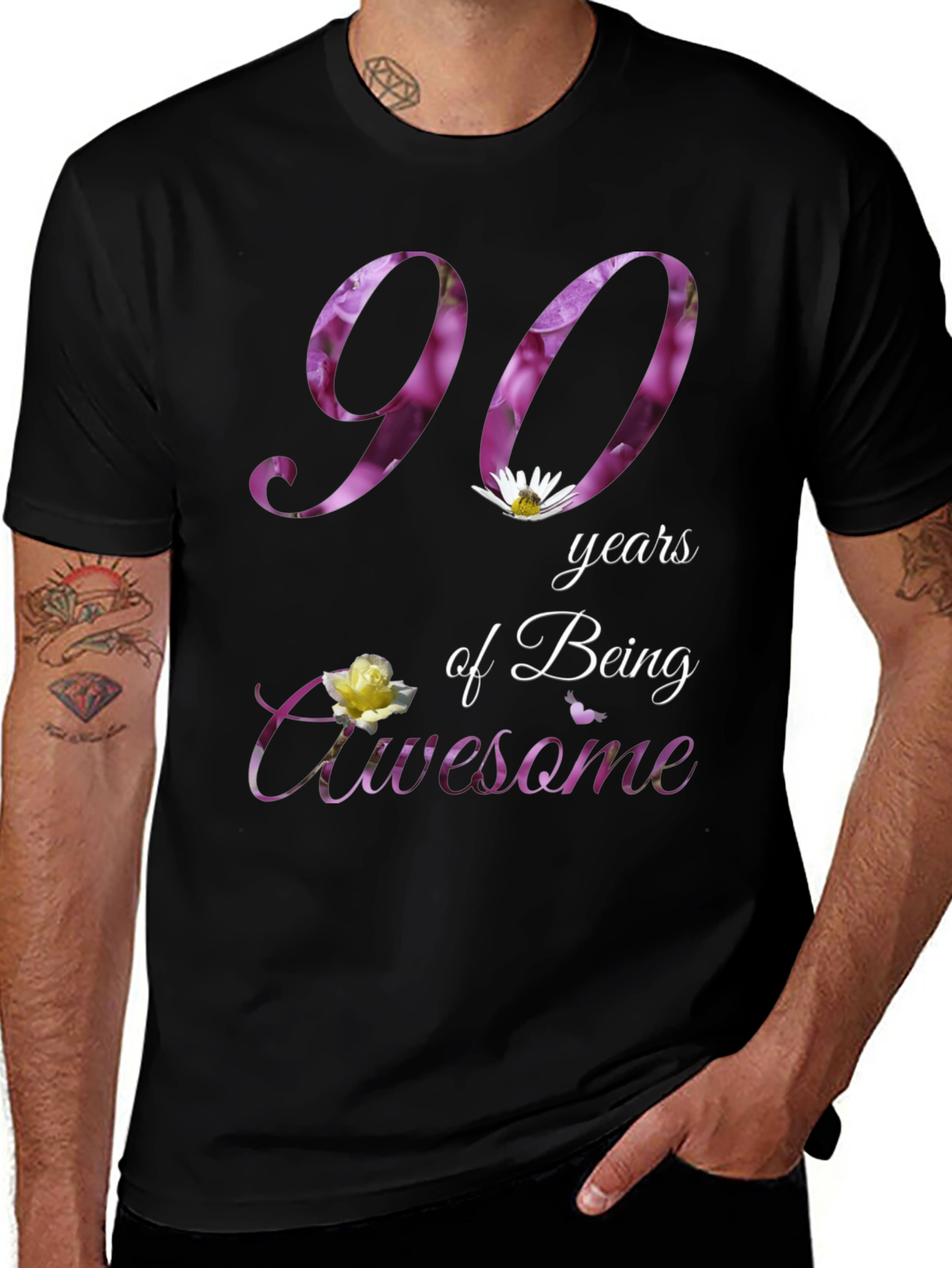 90th Birthday Floral T-Shirt: Years of Awesome