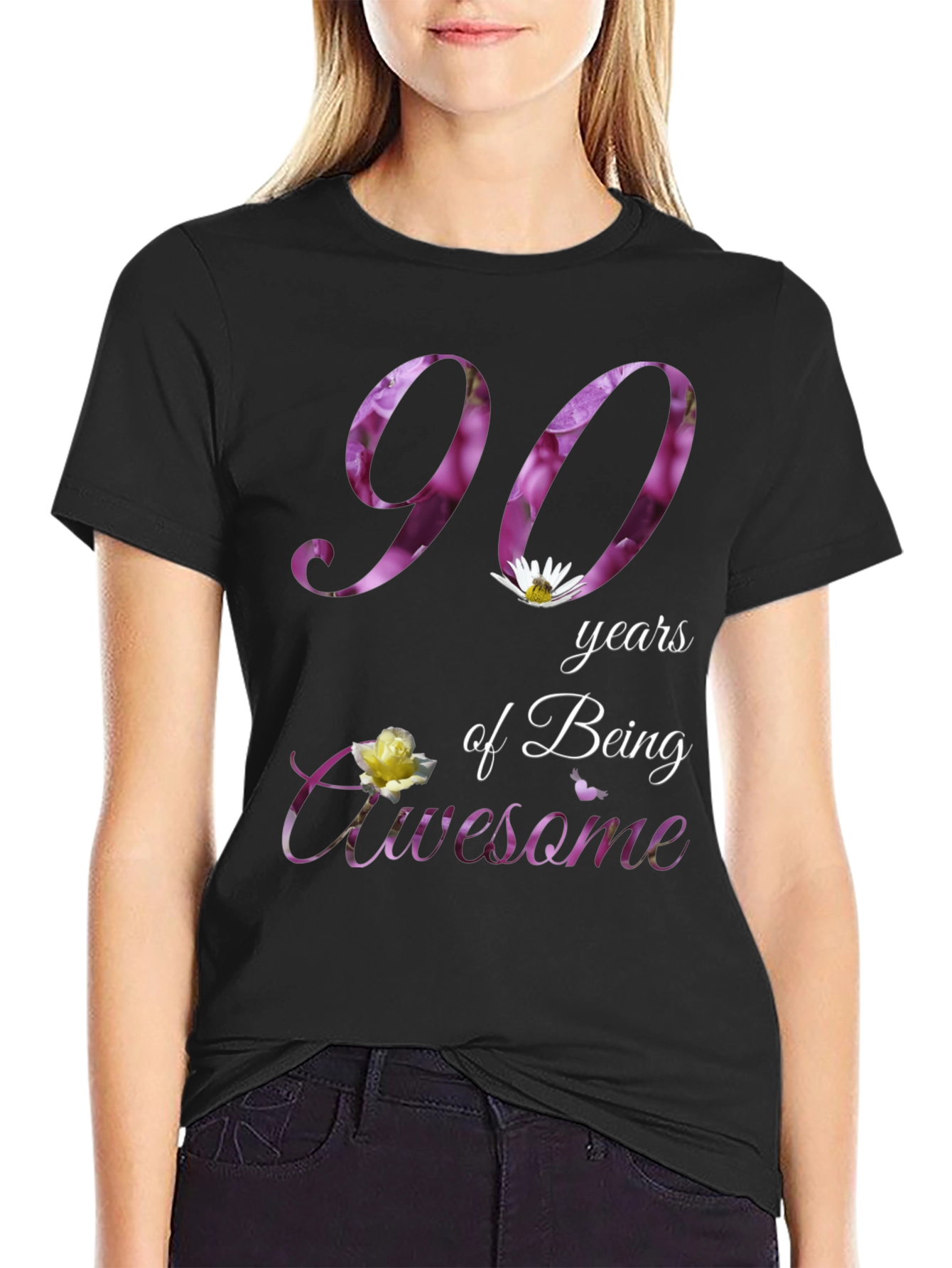 90th Birthday Floral T-Shirt: Years of Awesome