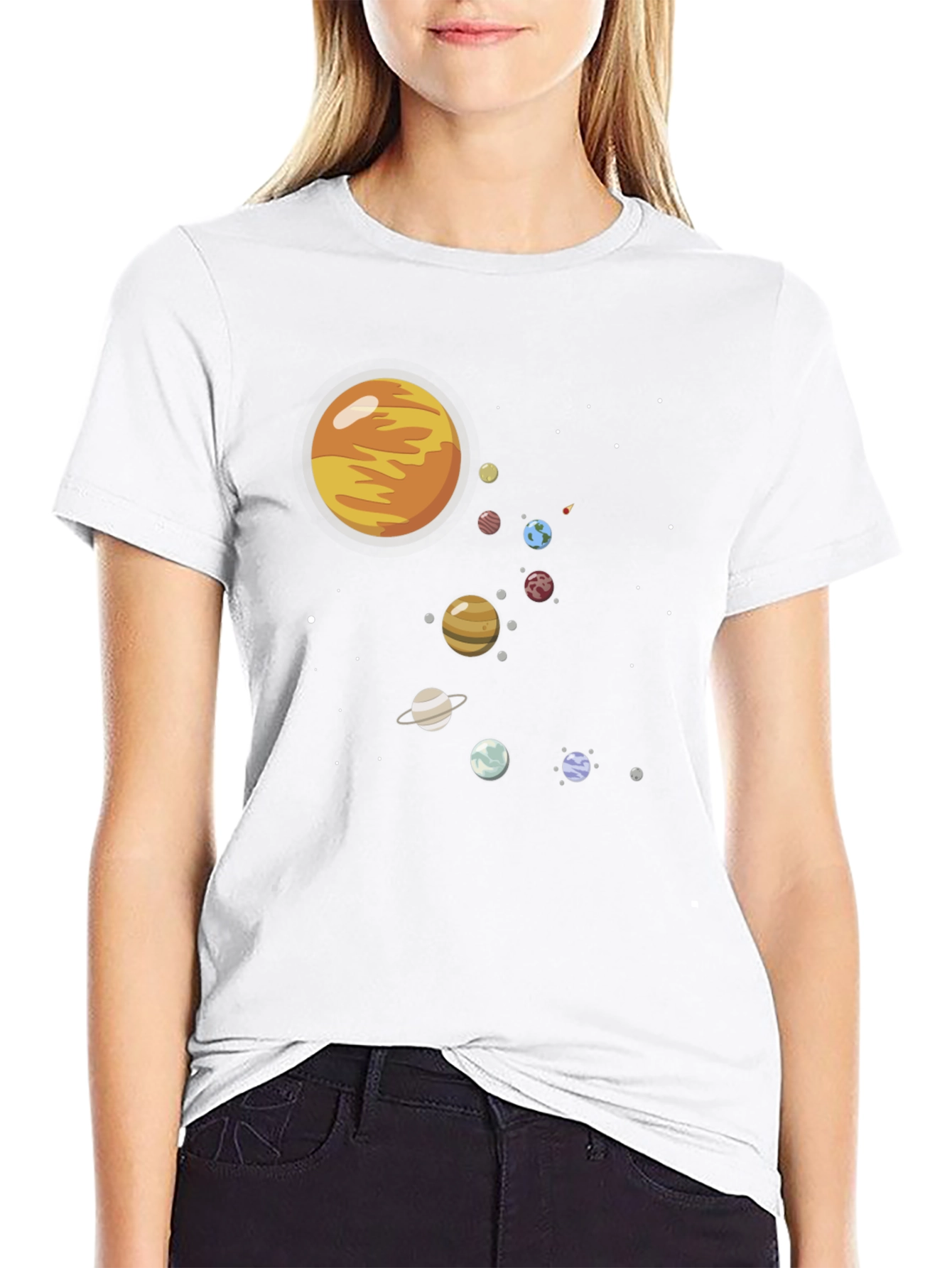 Solar System Graphic Print Black Tee