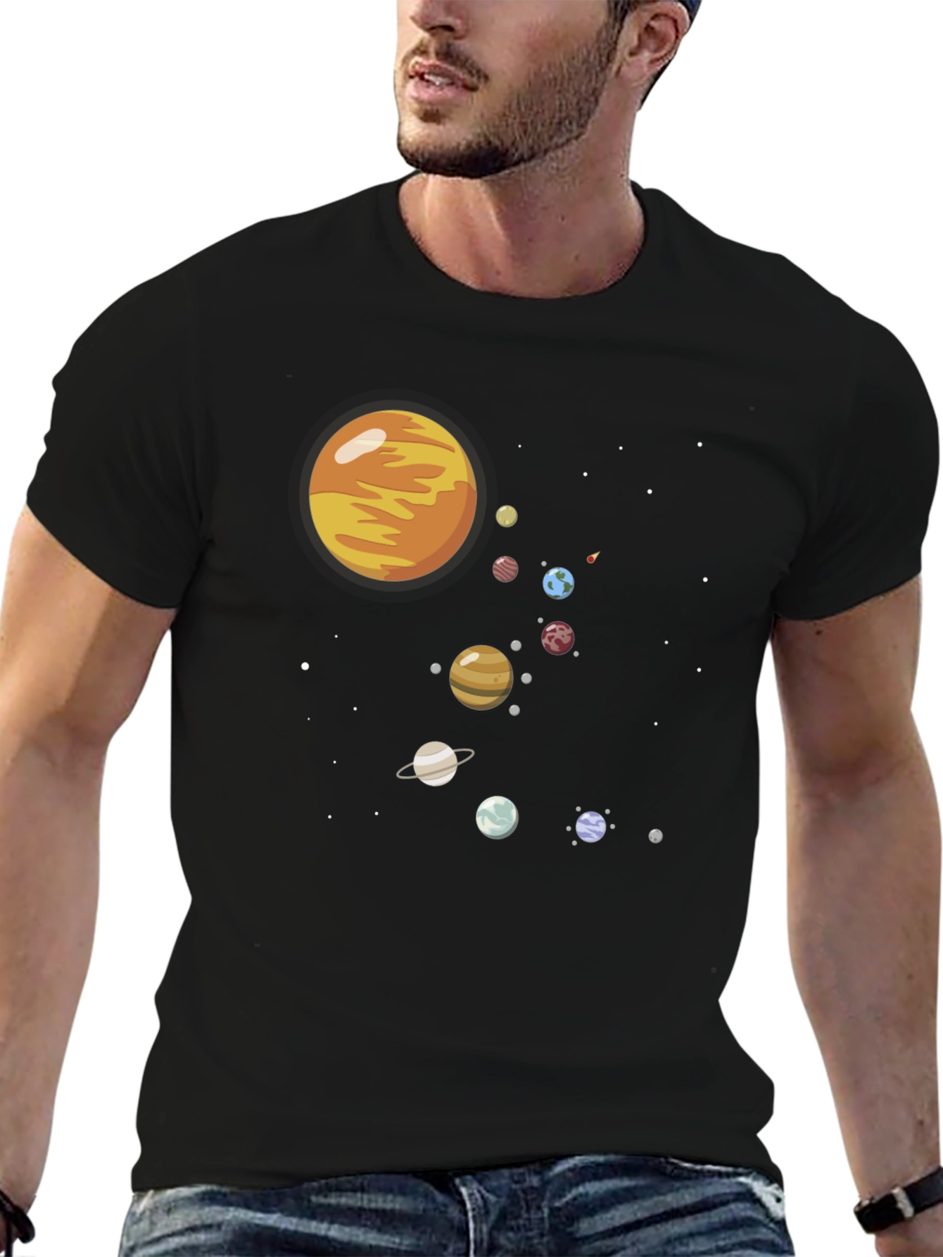 Solar System Graphic Print Black Tee