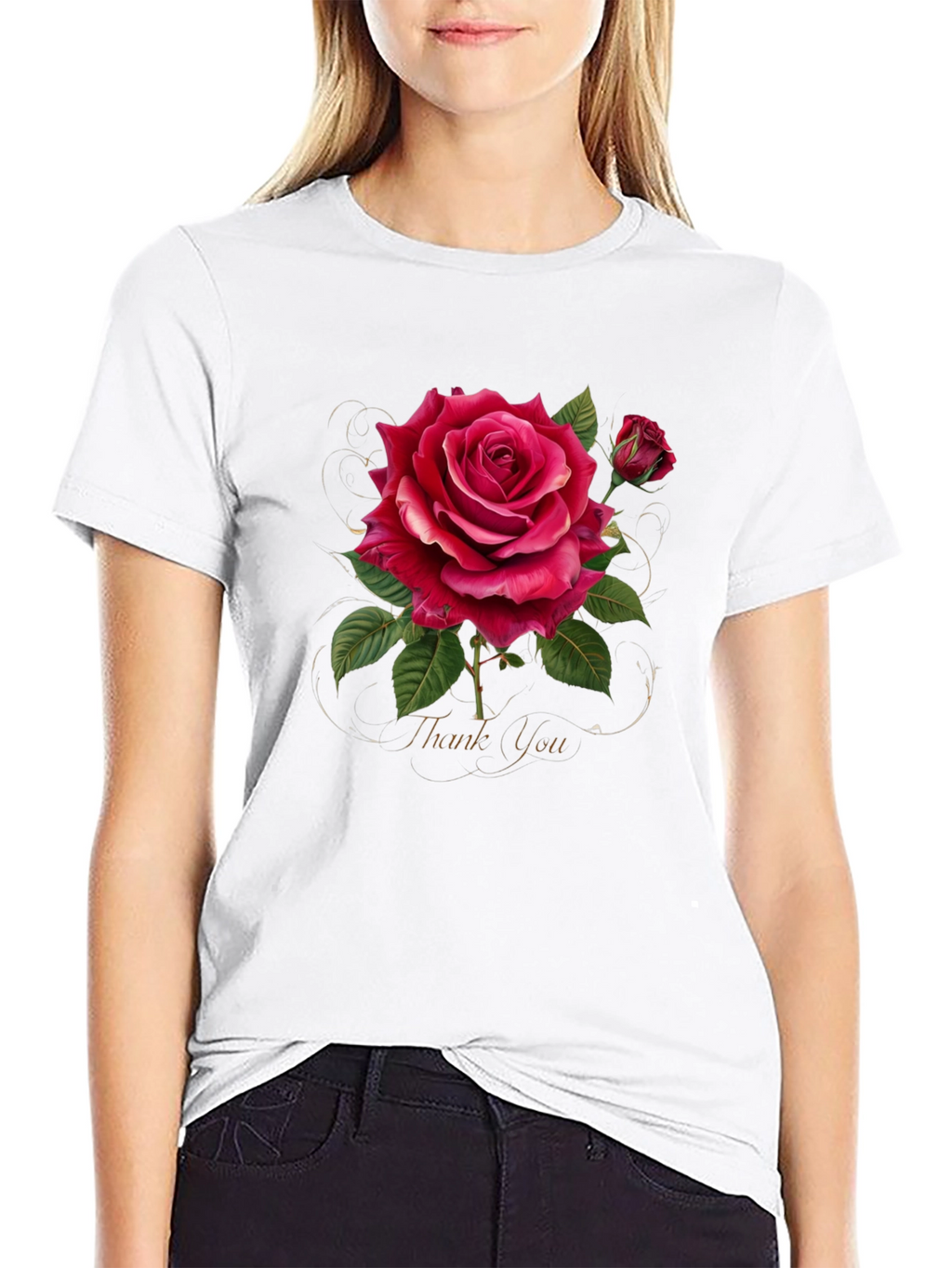 Elegant Rose Graphic Print T-Shirt