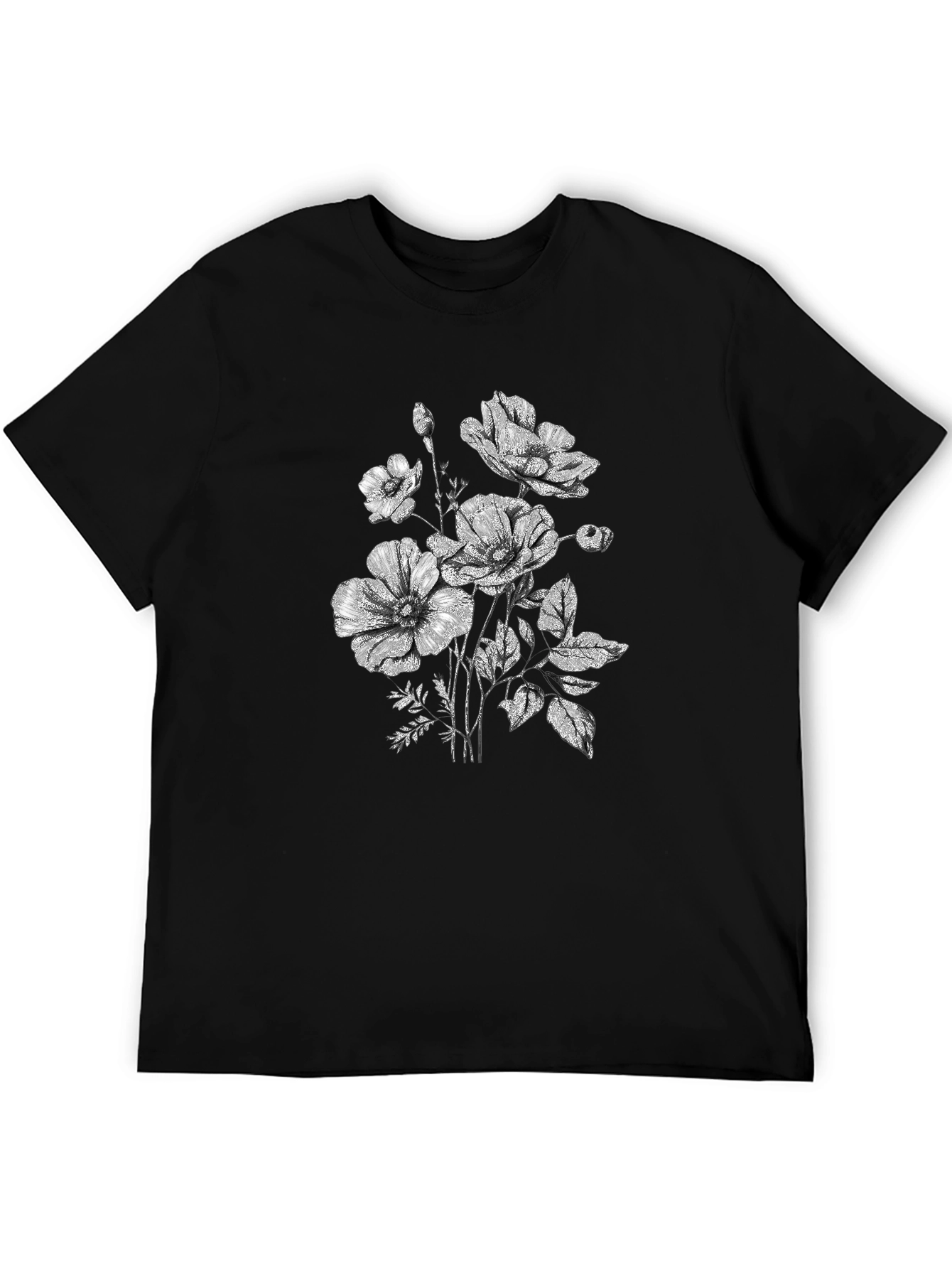 Floral Print Black T-Shirt - Botanical Graphic Tee