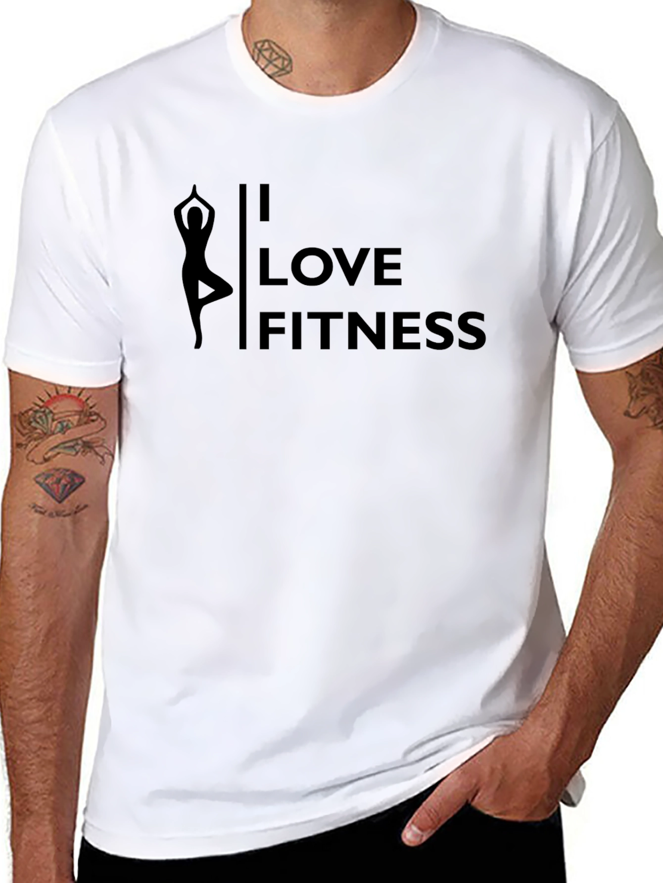 I Love Fitness Yoga Pose Black T-Shirt