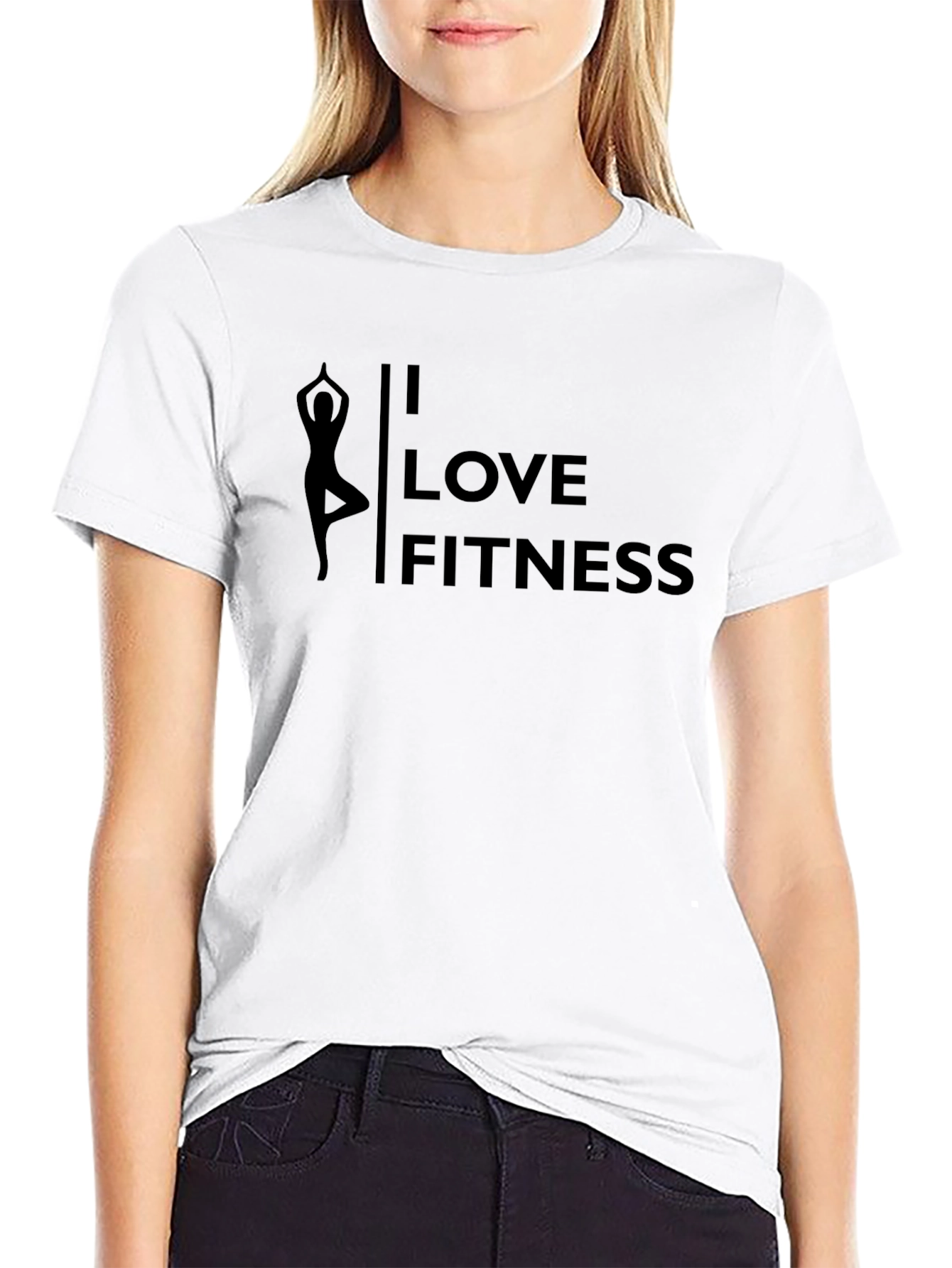 I Love Fitness Yoga Pose Black T-Shirt