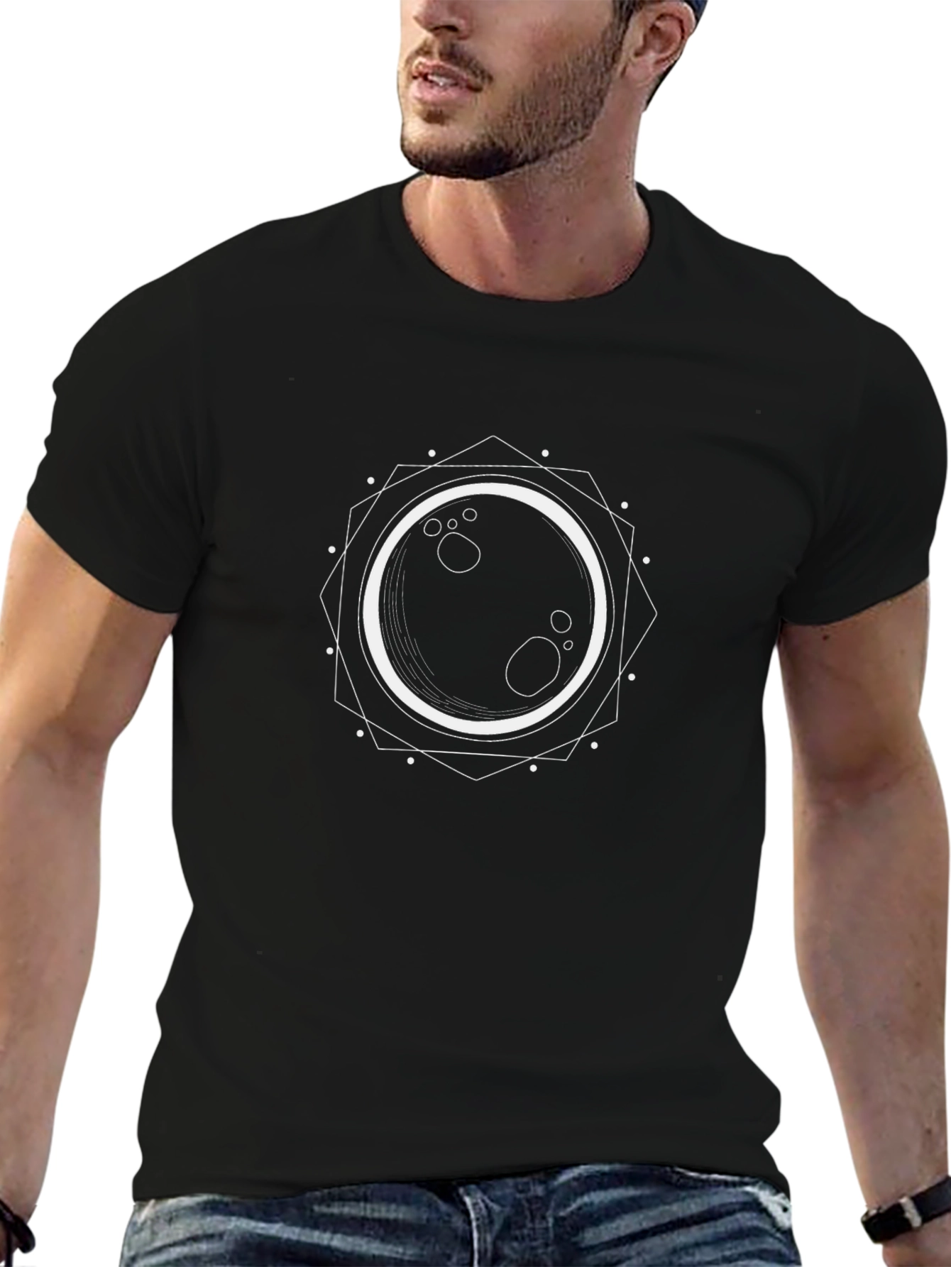Geometric Moon Graphic Black T-Shirt