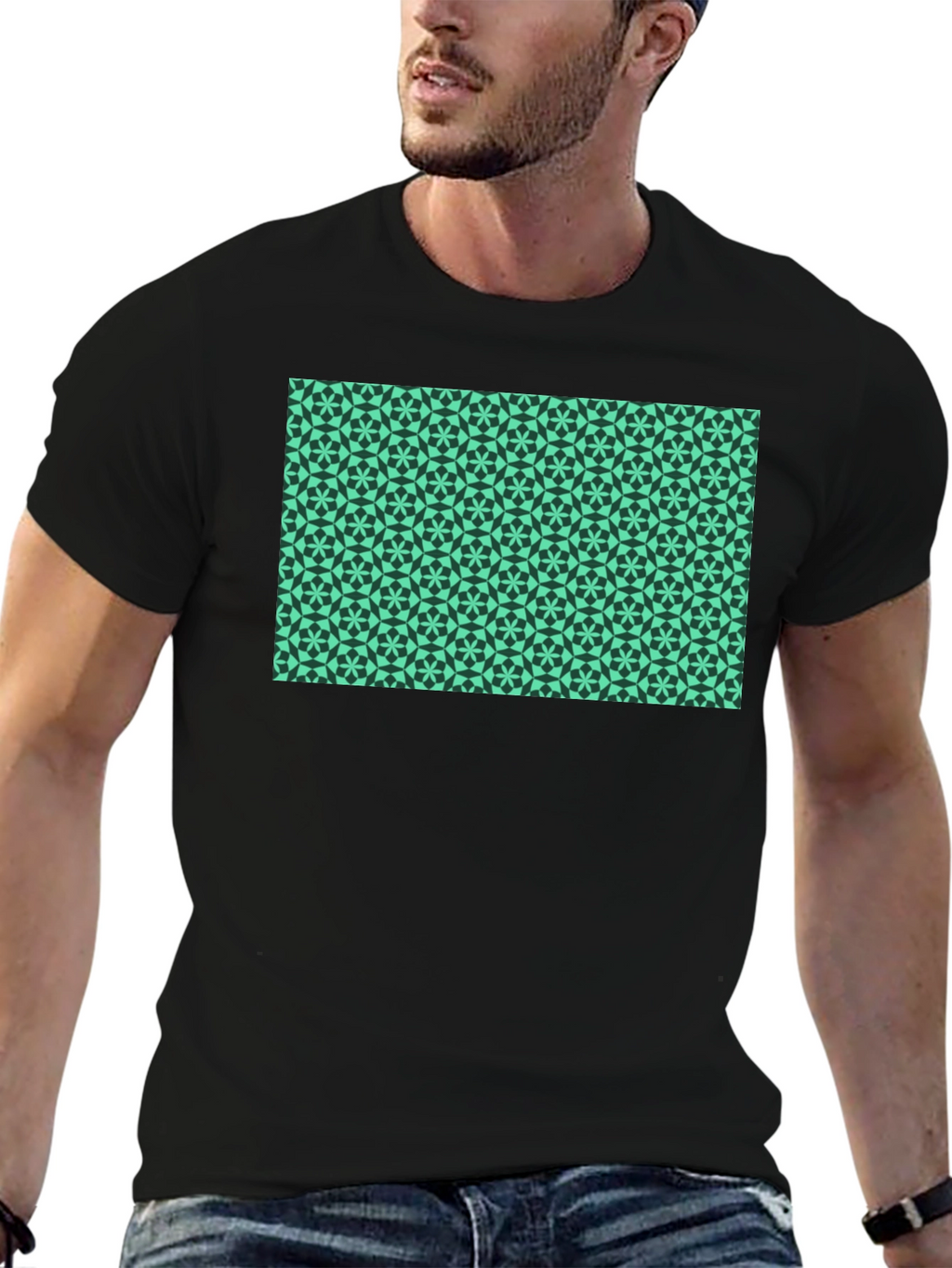 Geometric Print Black T-Shirt