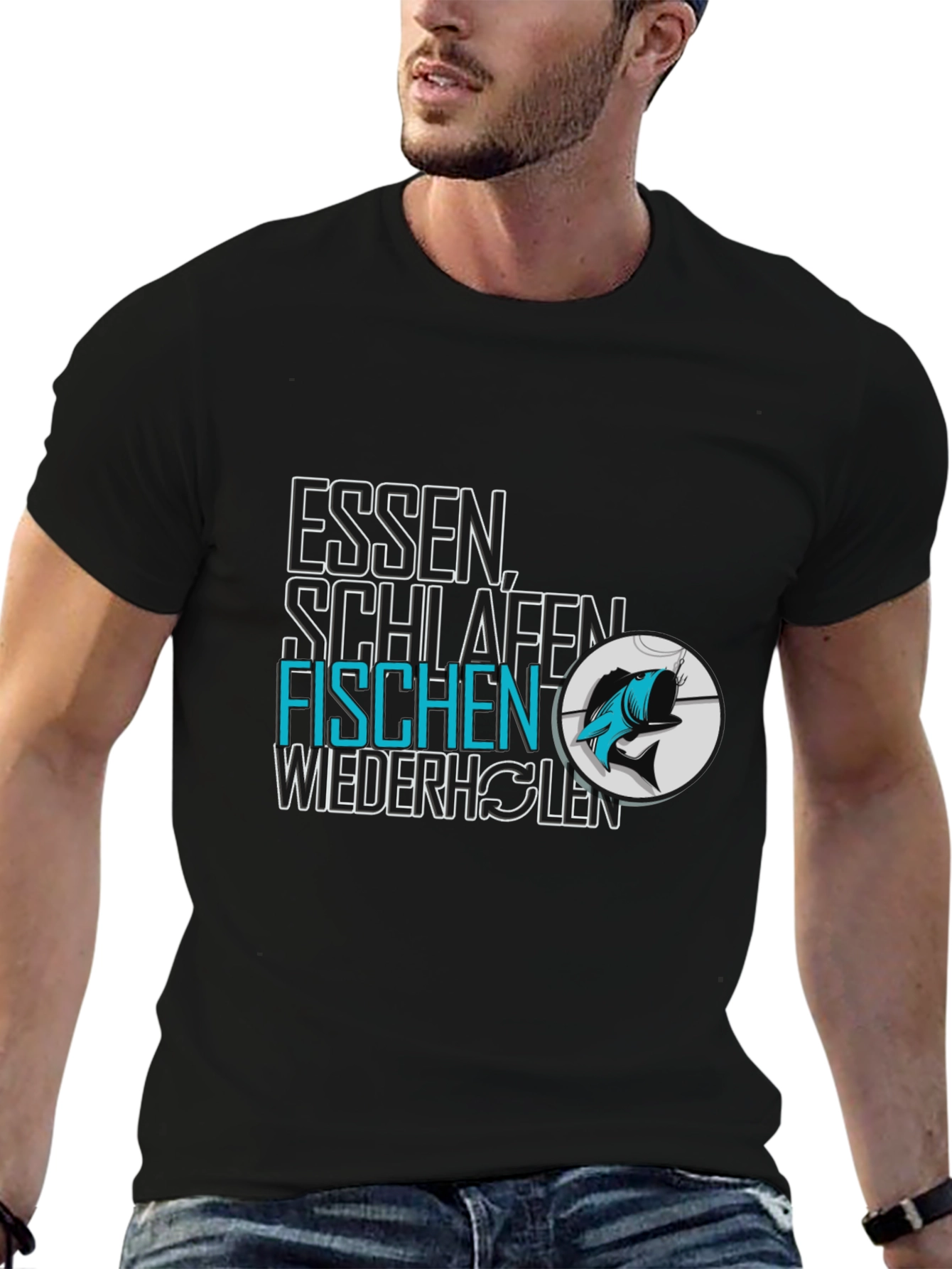 Eat Sleep Fish Repeat Black T-Shirt