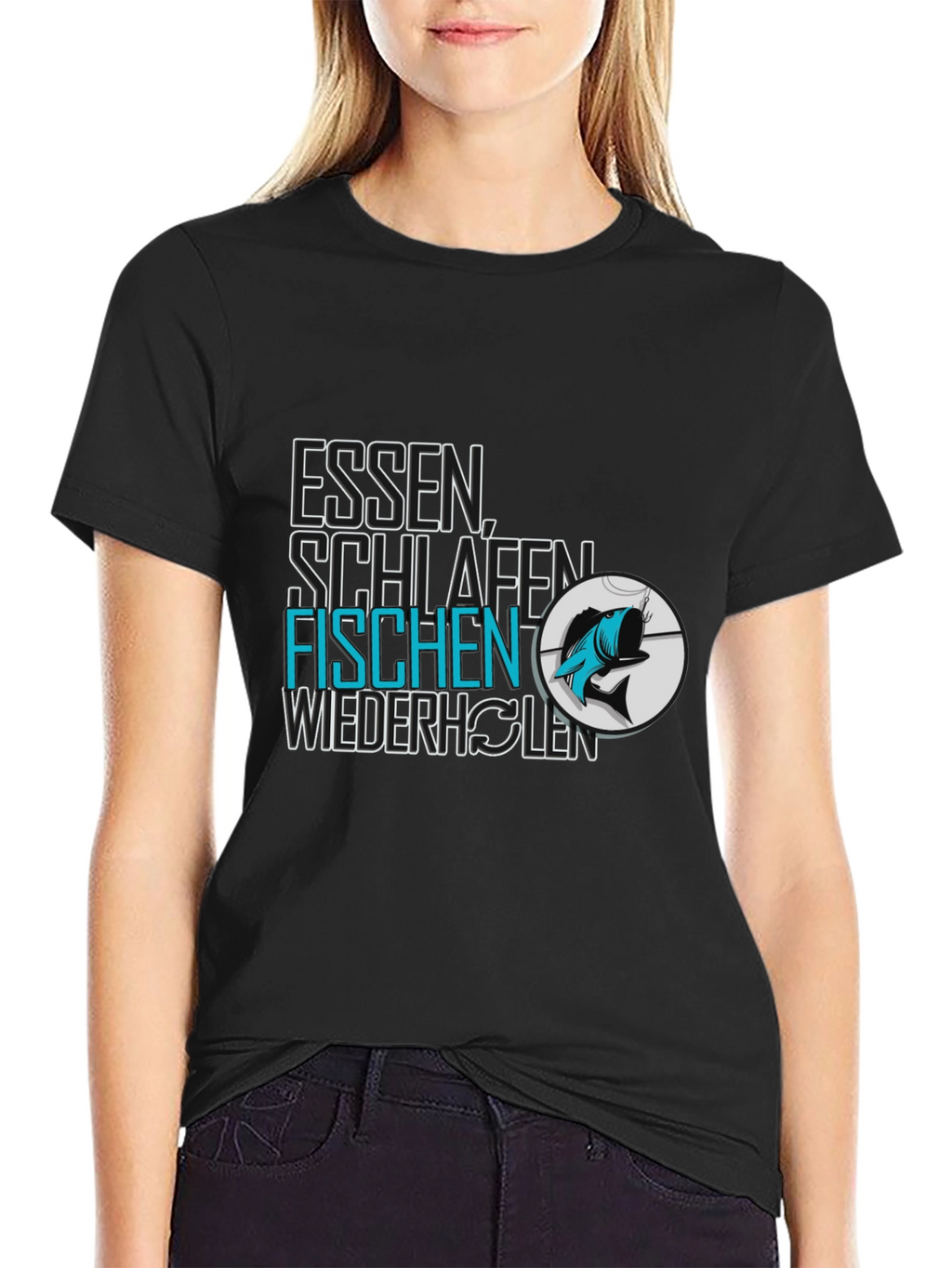 Eat Sleep Fish Repeat Black T-Shirt