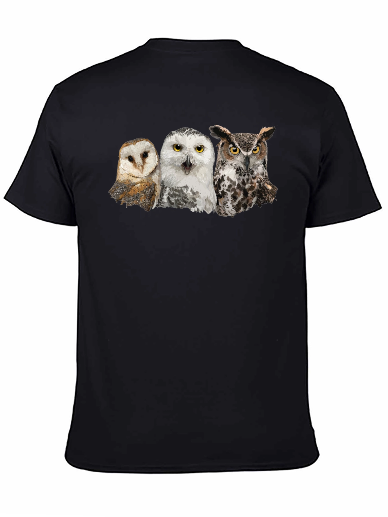 Owl Trio Graphic Tee - Black Cotton T-Shirt