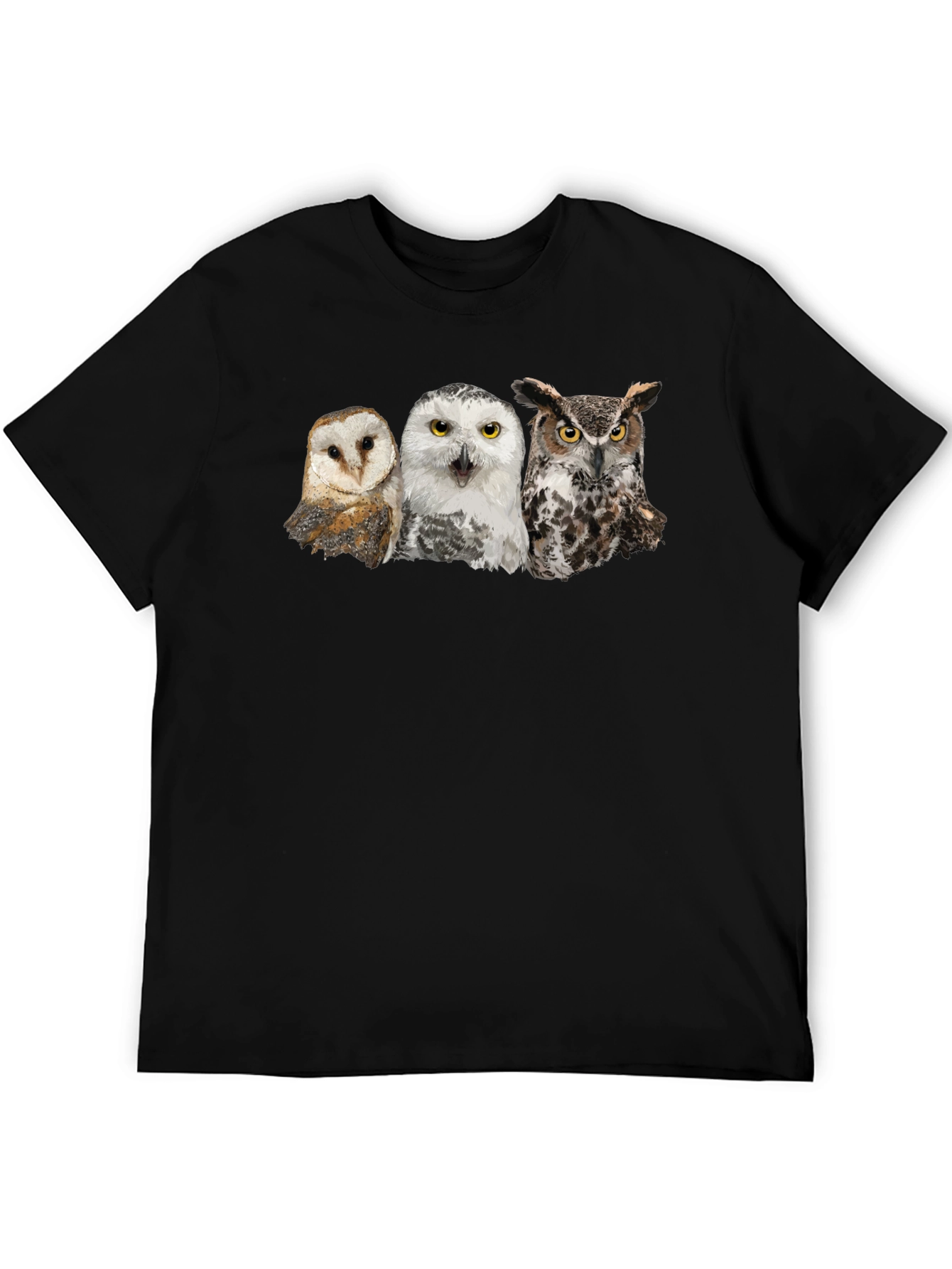 Owl Trio Graphic Tee - Black Cotton T-Shirt