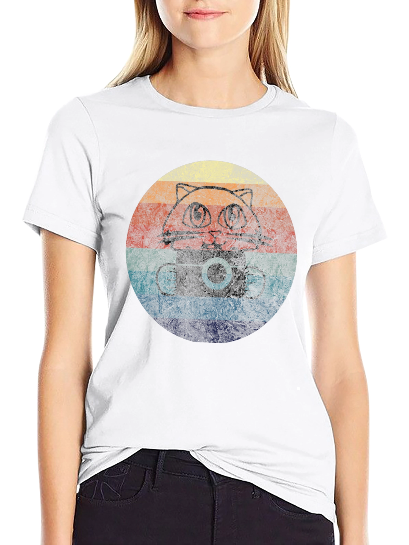 Retro Cat Camera T-Shirt - Vintage Style Tee