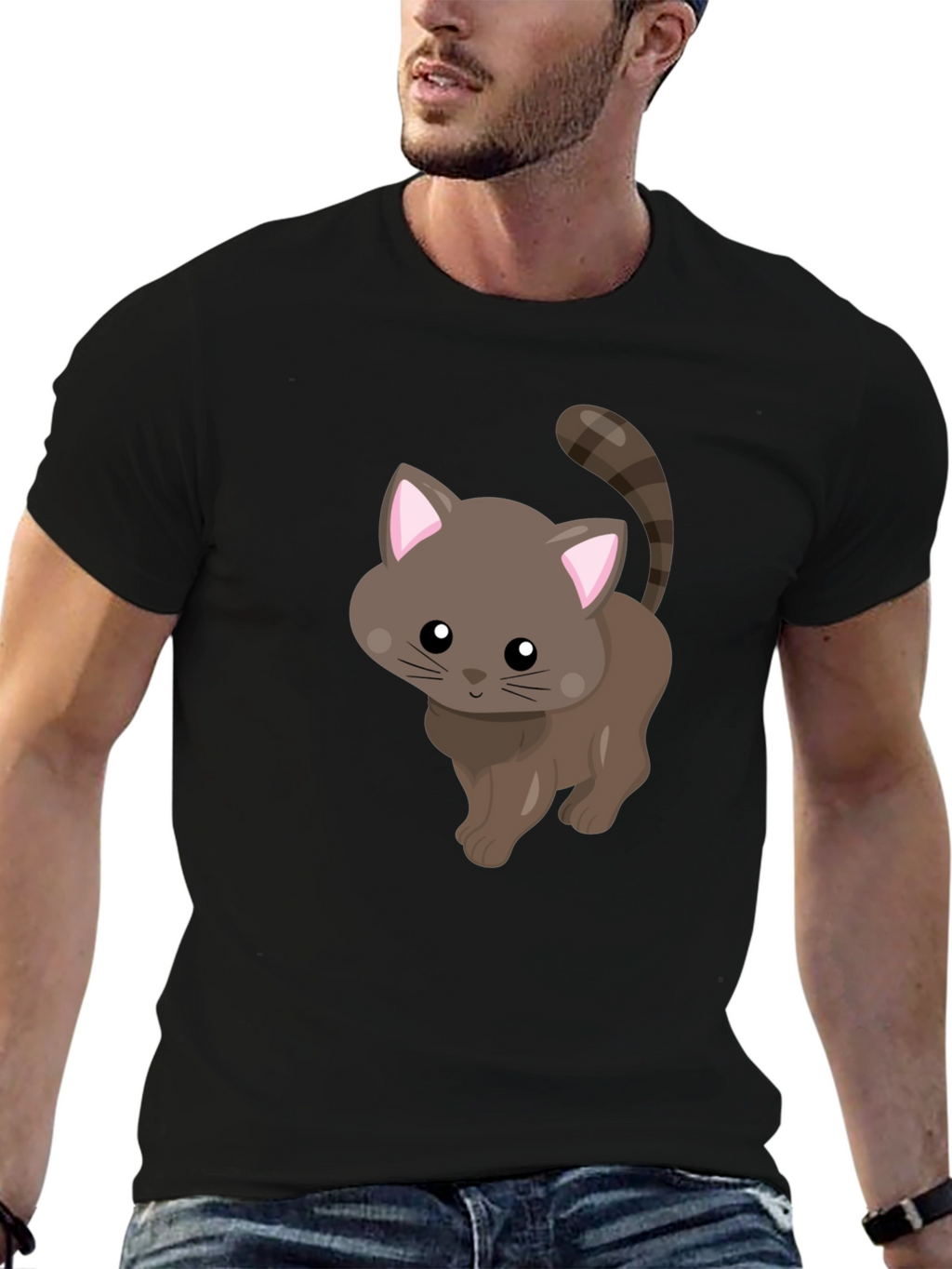 Cute Kitten Graphic T-Shirt - Black