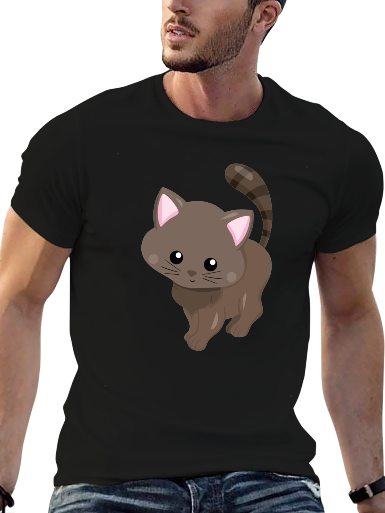 Cute Kitten Graphic T-Shirt - Black