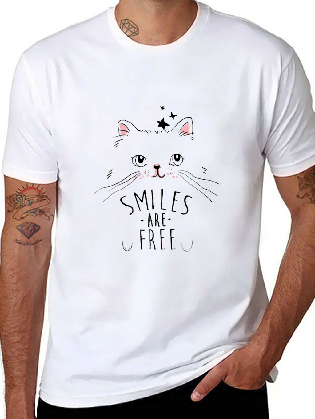 Smiles Are Free Cat Graphic T-Shirt