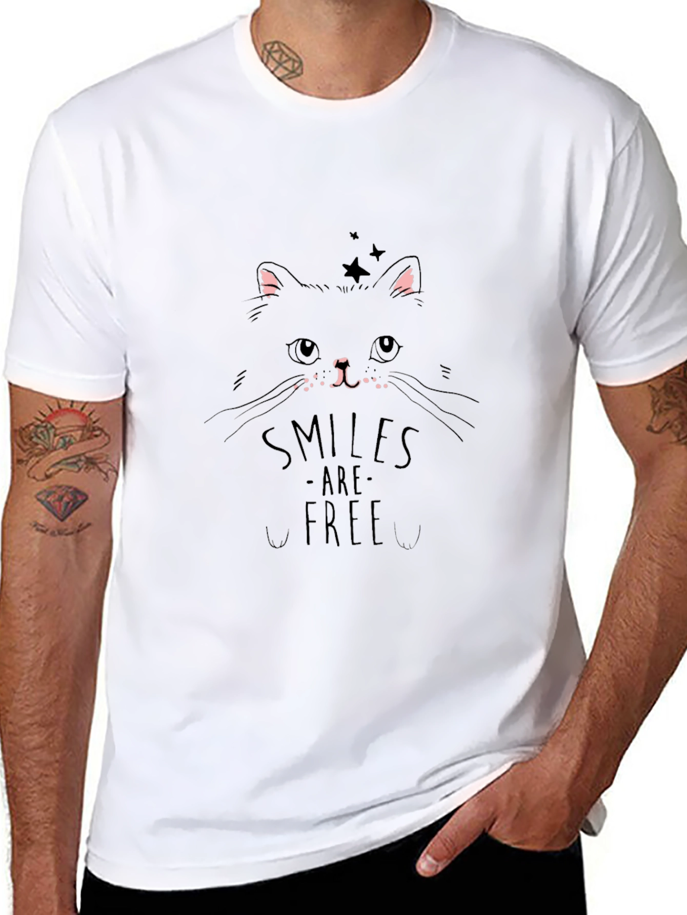 Smiles Are Free Cat Graphic T-Shirt