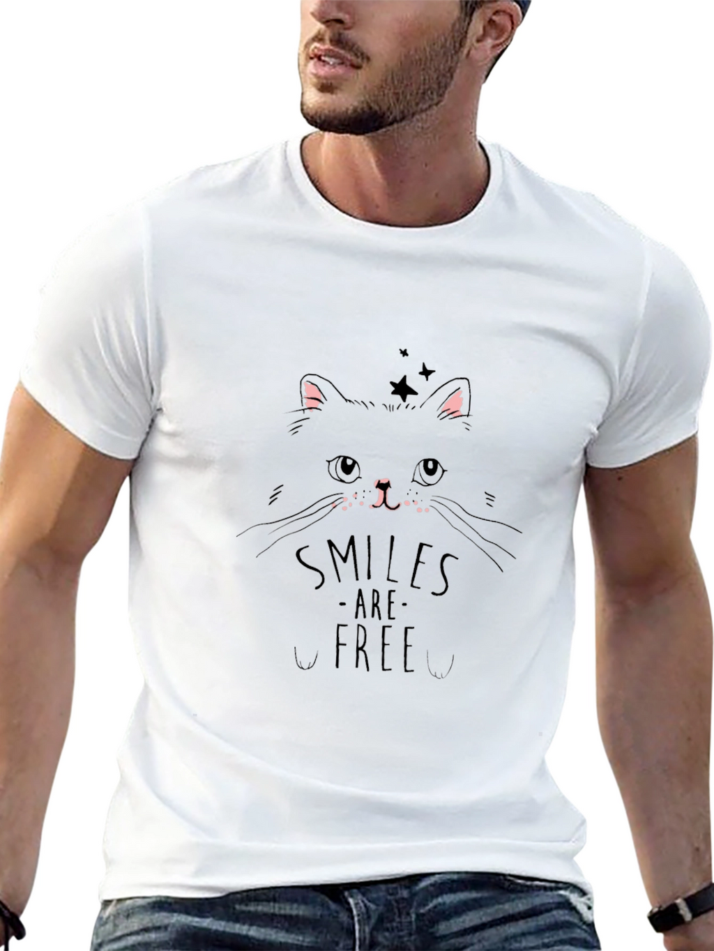 Smiles Are Free Cat Graphic T-Shirt