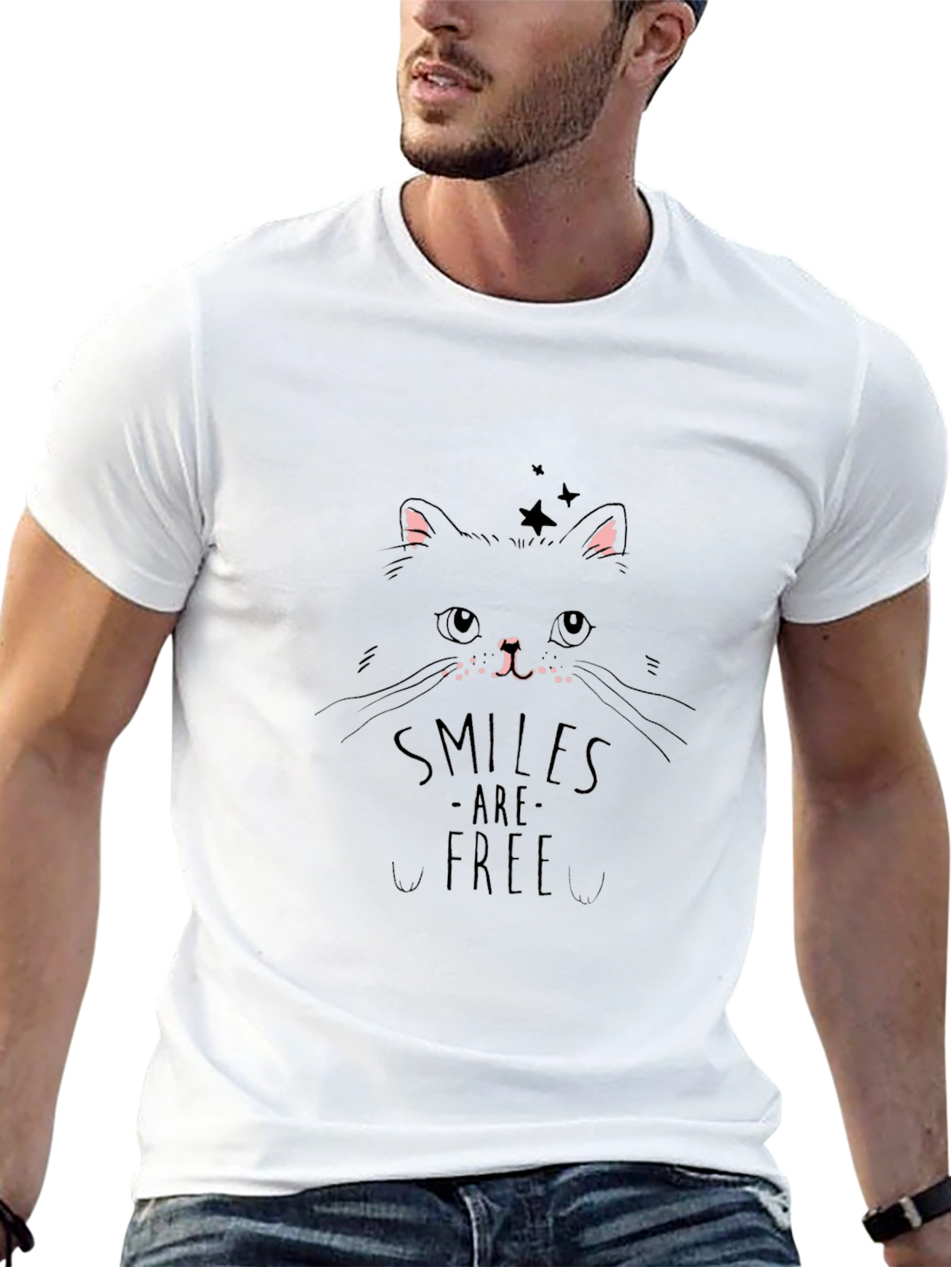 Smiles Are Free Cat Graphic T-Shirt