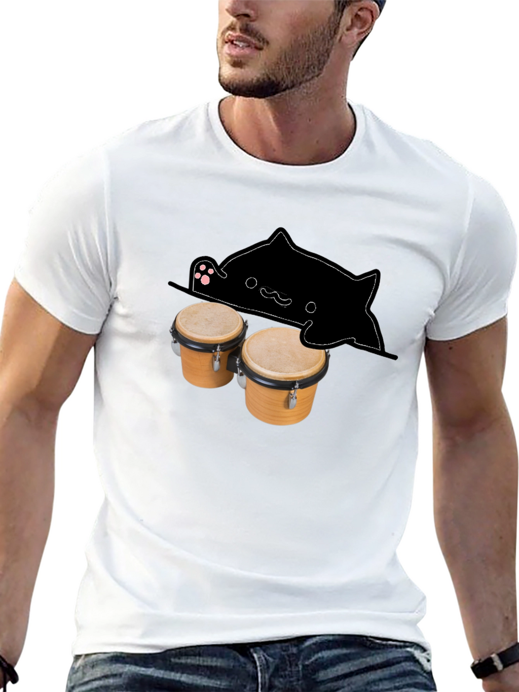 Bongo Cat Black T-Shirt - Musician Tee