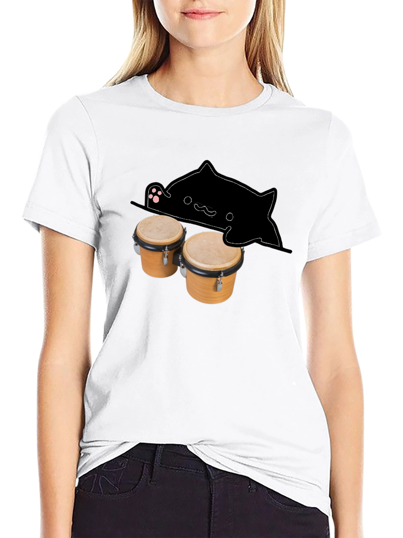 Bongo Cat Black T-Shirt - Musician Tee