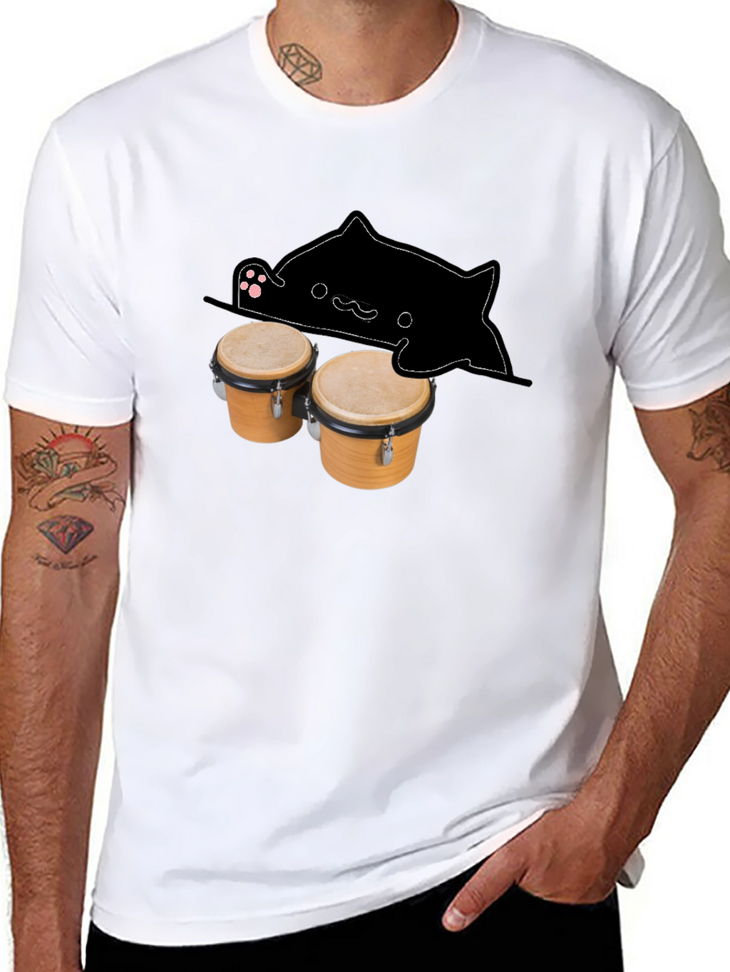 Bongo Cat Black T-Shirt - Musician Tee
