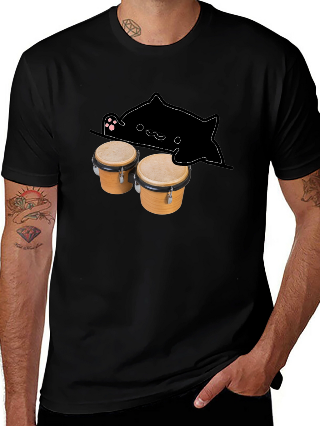 Bongo Cat Black T-Shirt - Musician Tee