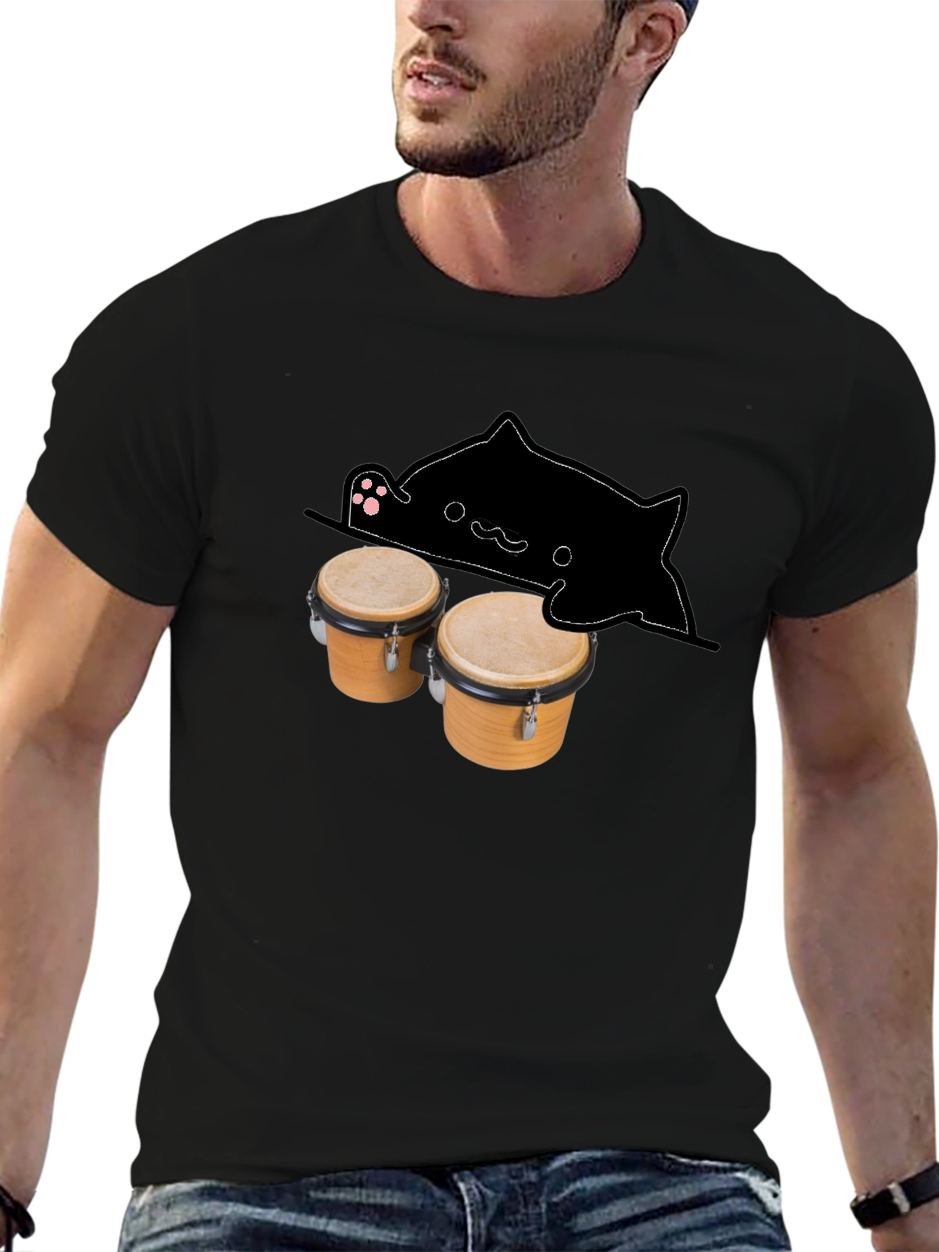 Bongo Cat Black T-Shirt - Musician Tee