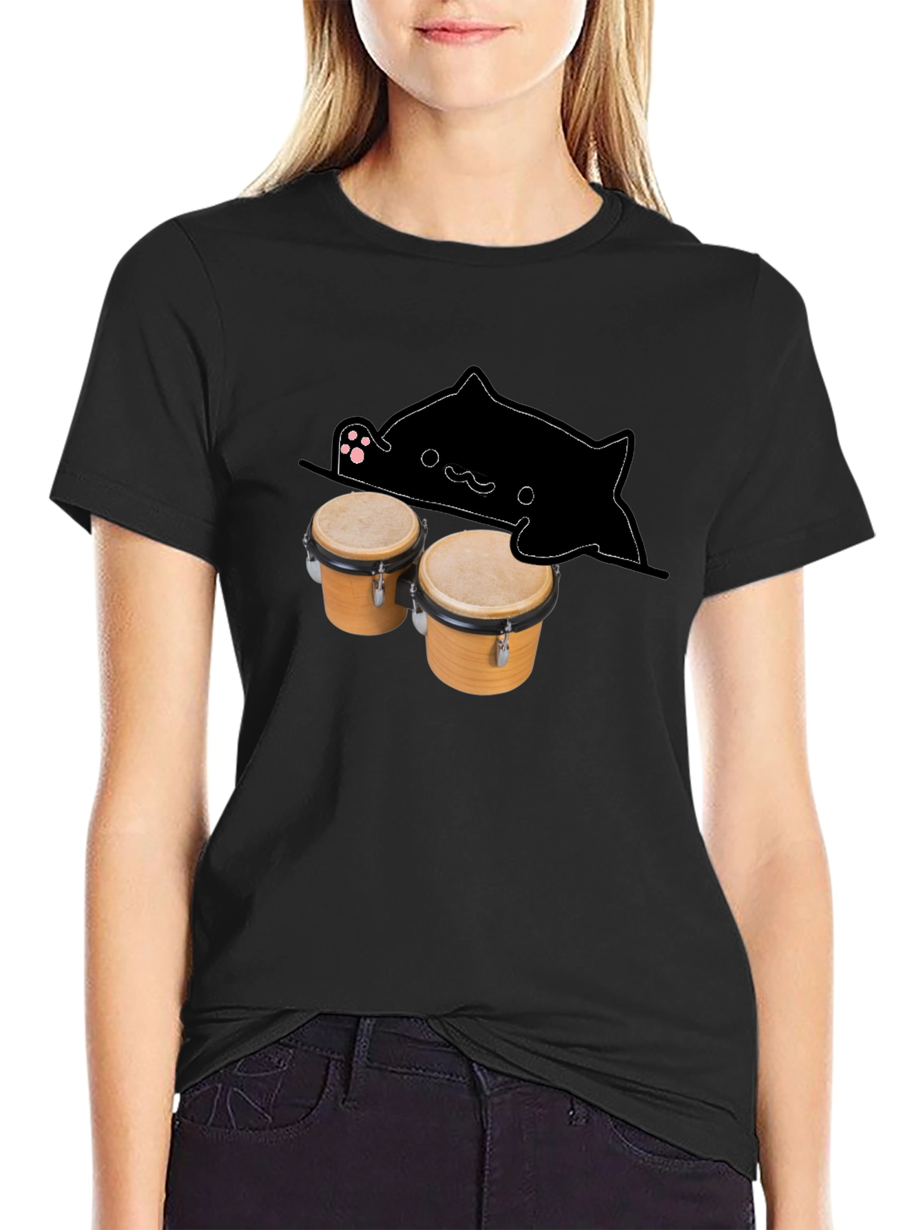 Bongo Cat Black T-Shirt - Musician Tee