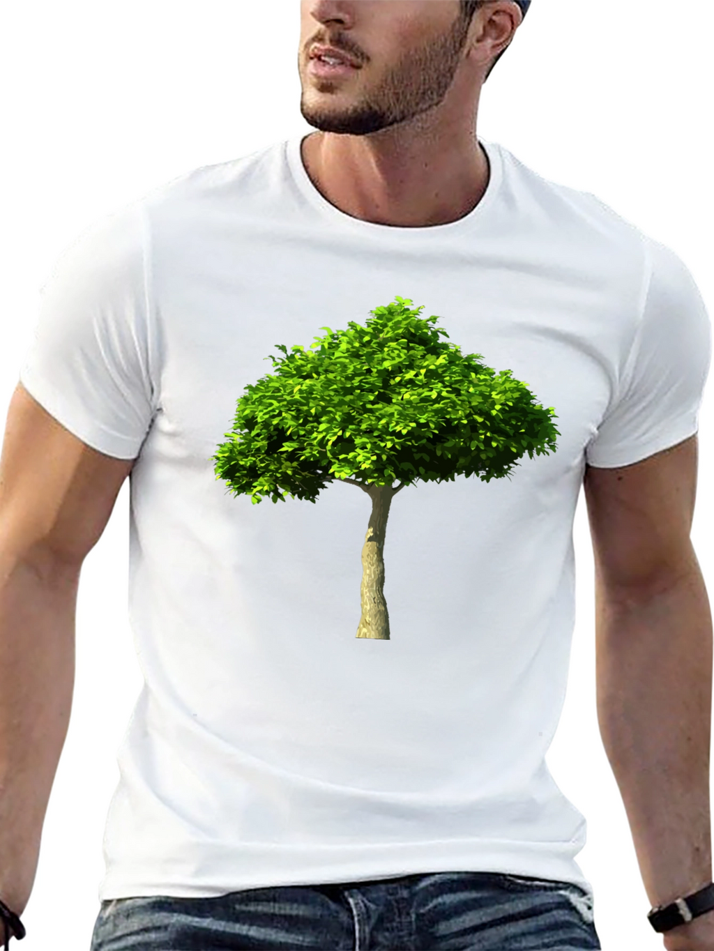 Green Tree Graphic Print Black T-Shirt