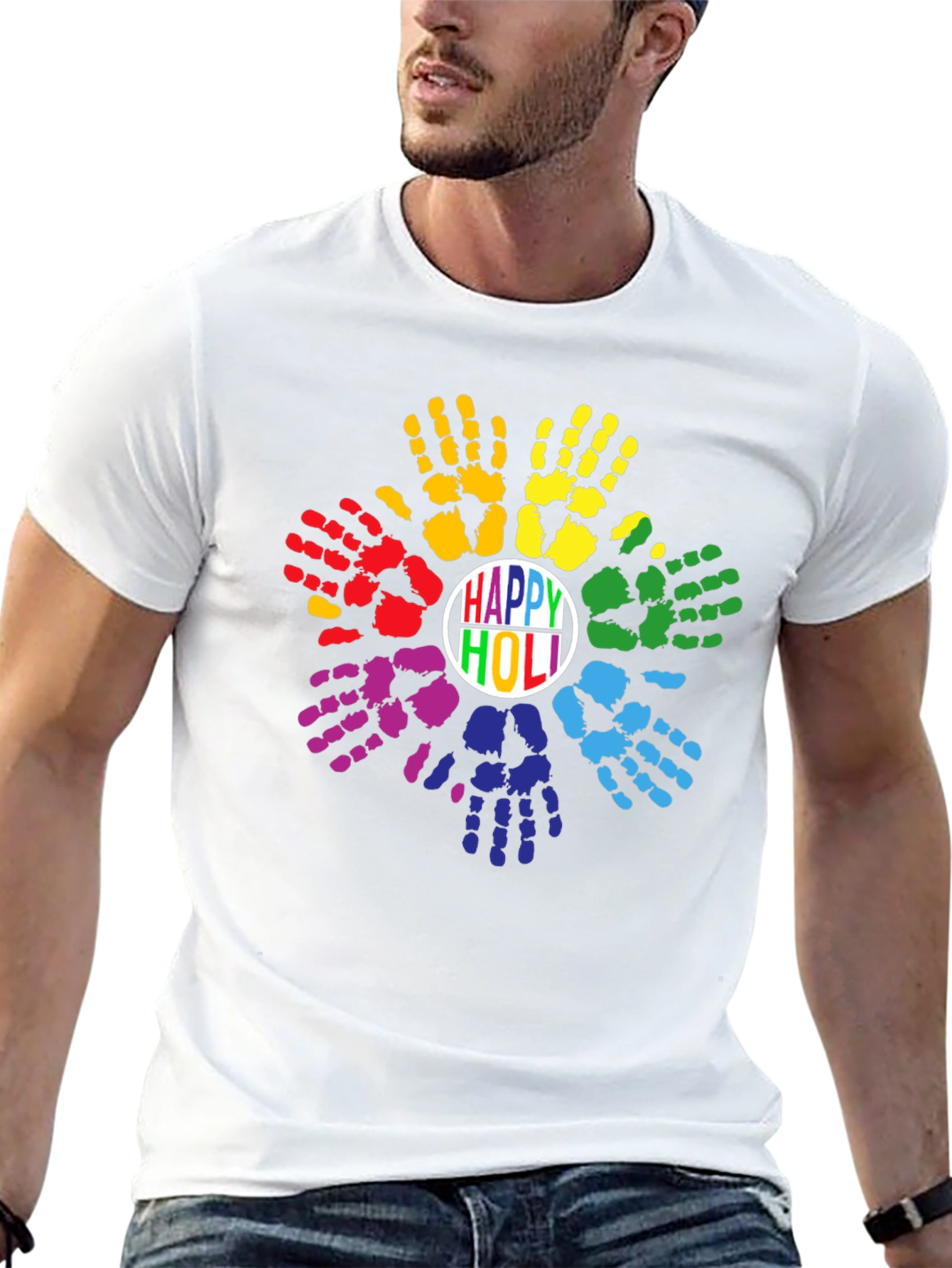 Happy Holi Colorful Handprint T-Shirt