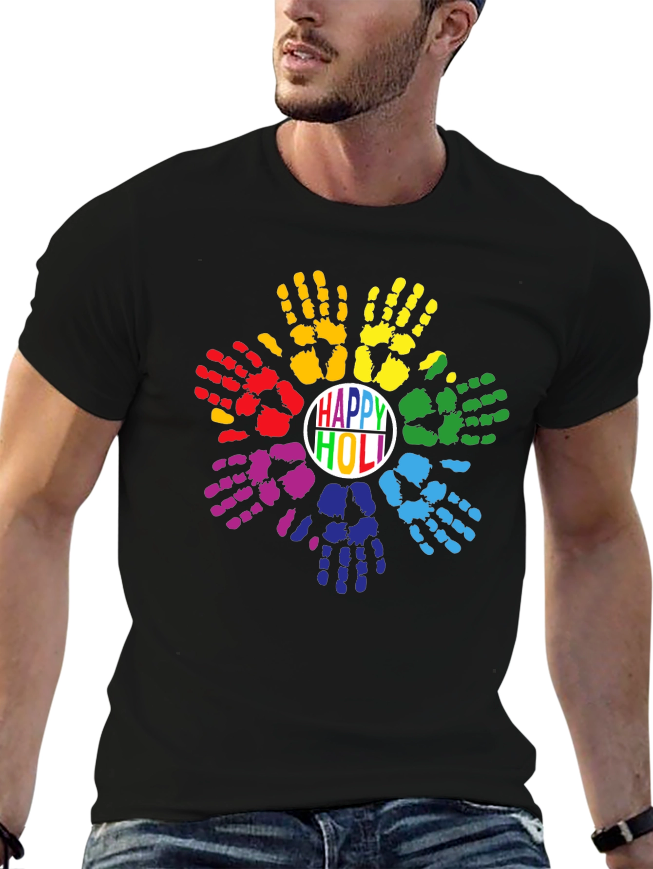 Happy Holi Colorful Handprint T-Shirt