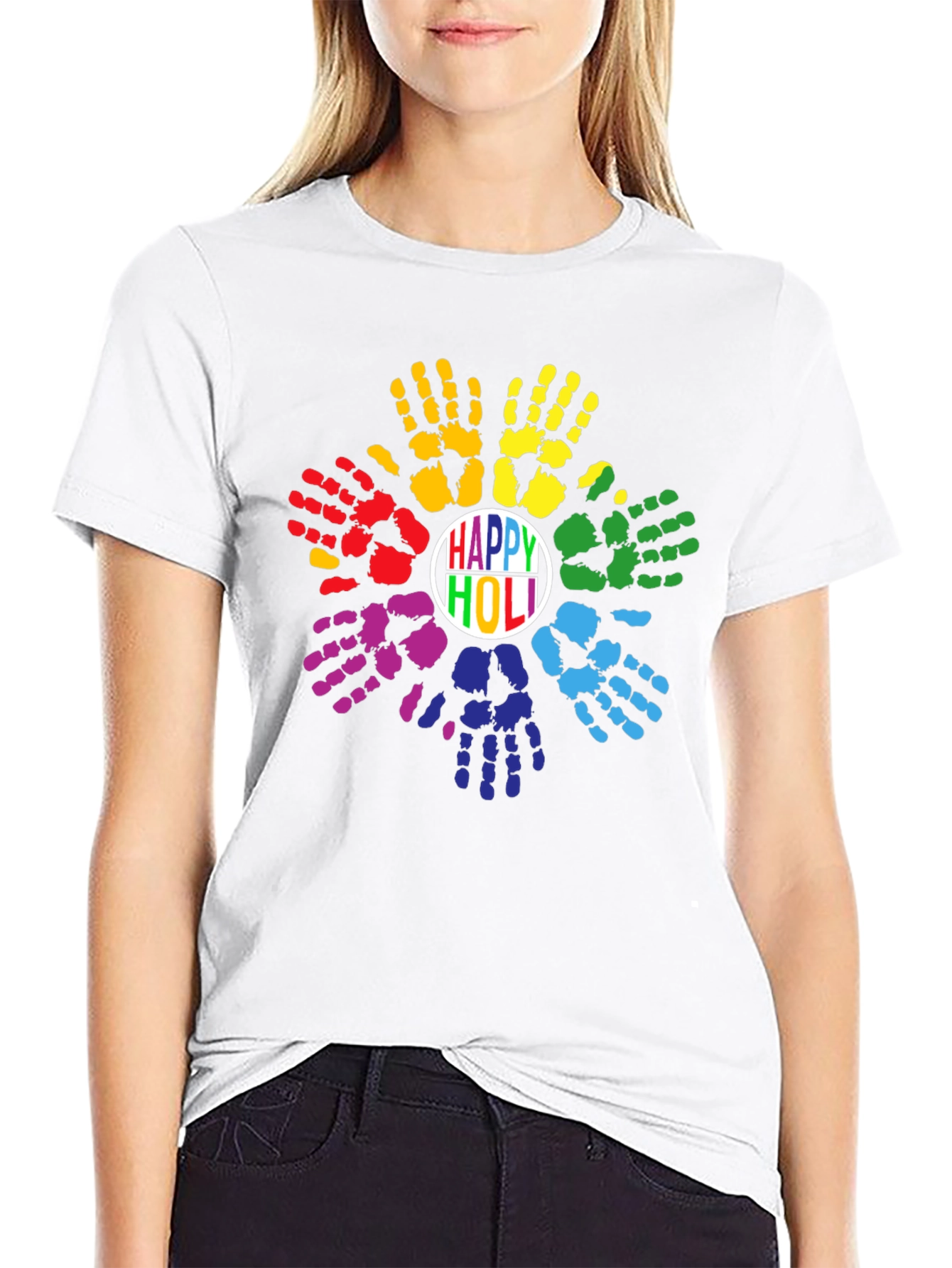 Happy Holi Colorful Handprint T-Shirt