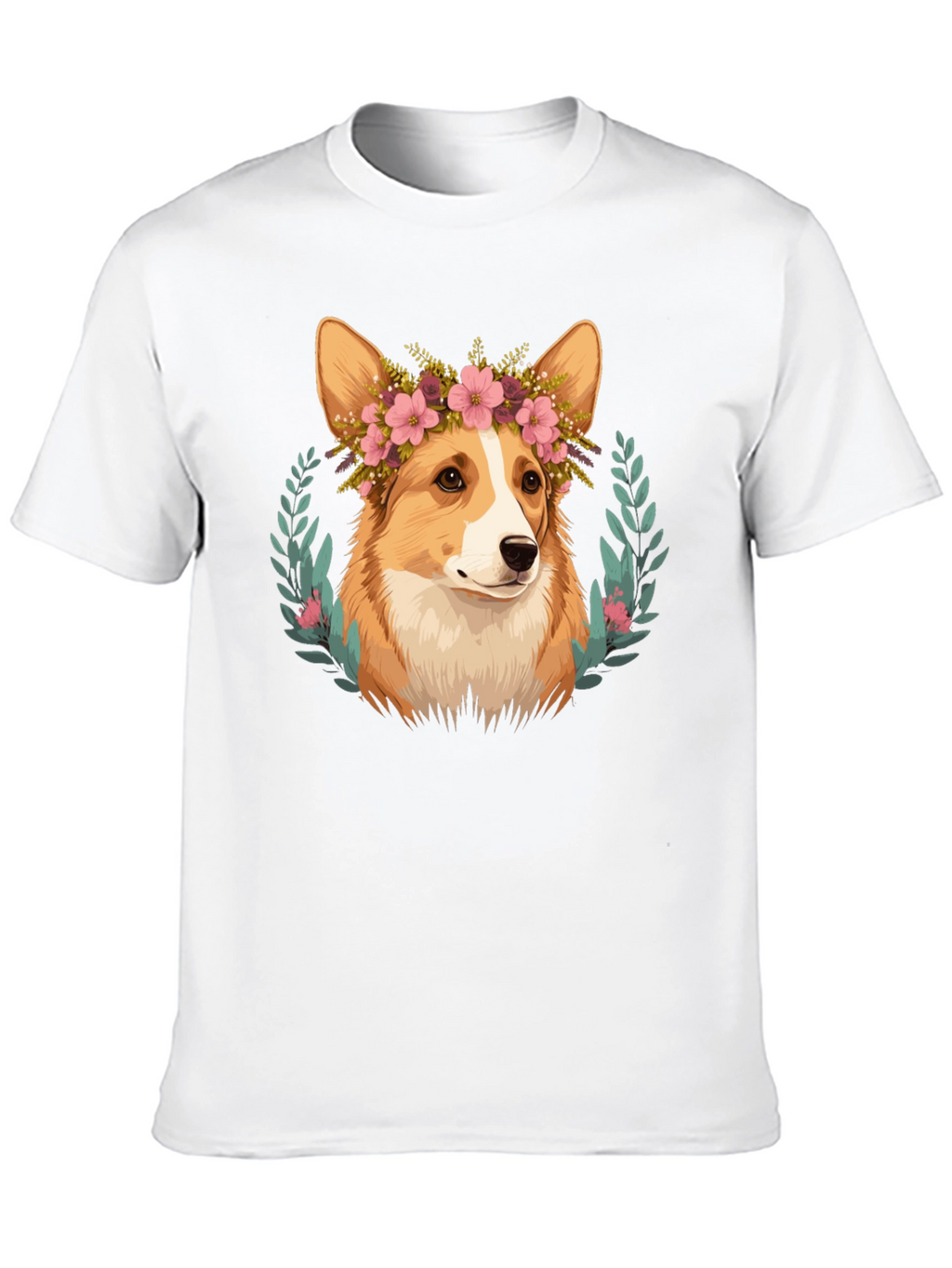 Corgi Flower Crown Black T-Shirt
