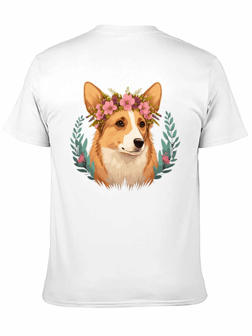 Corgi Flower Crown Black T-Shirt