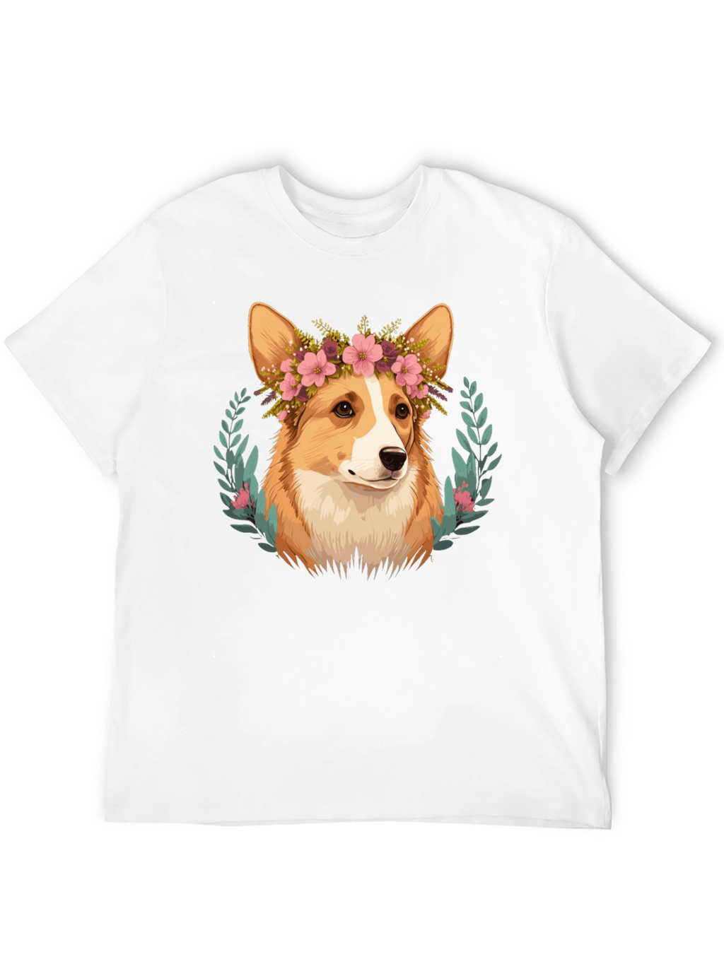 Corgi Flower Crown Black T-Shirt