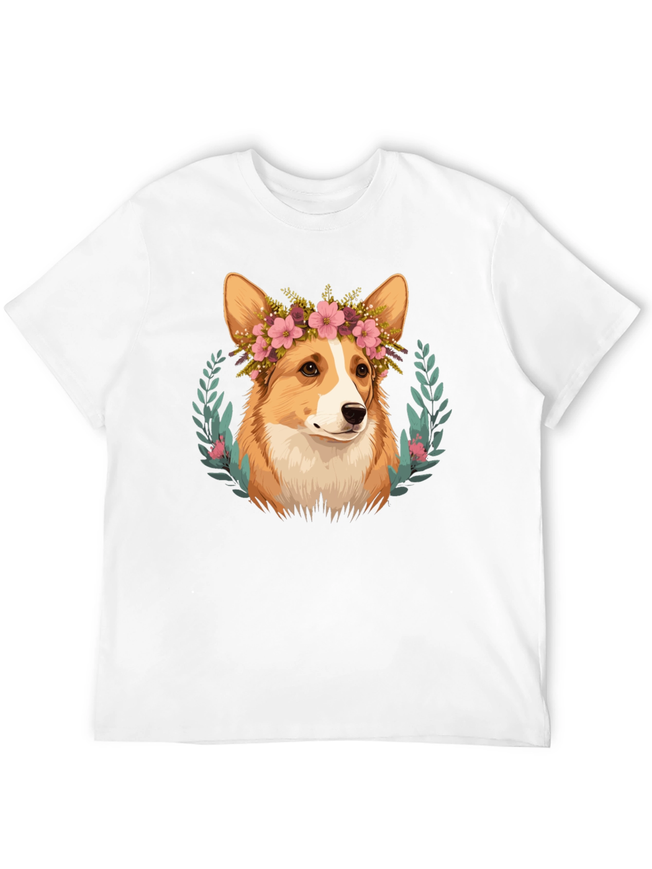 Corgi Flower Crown Black T-Shirt