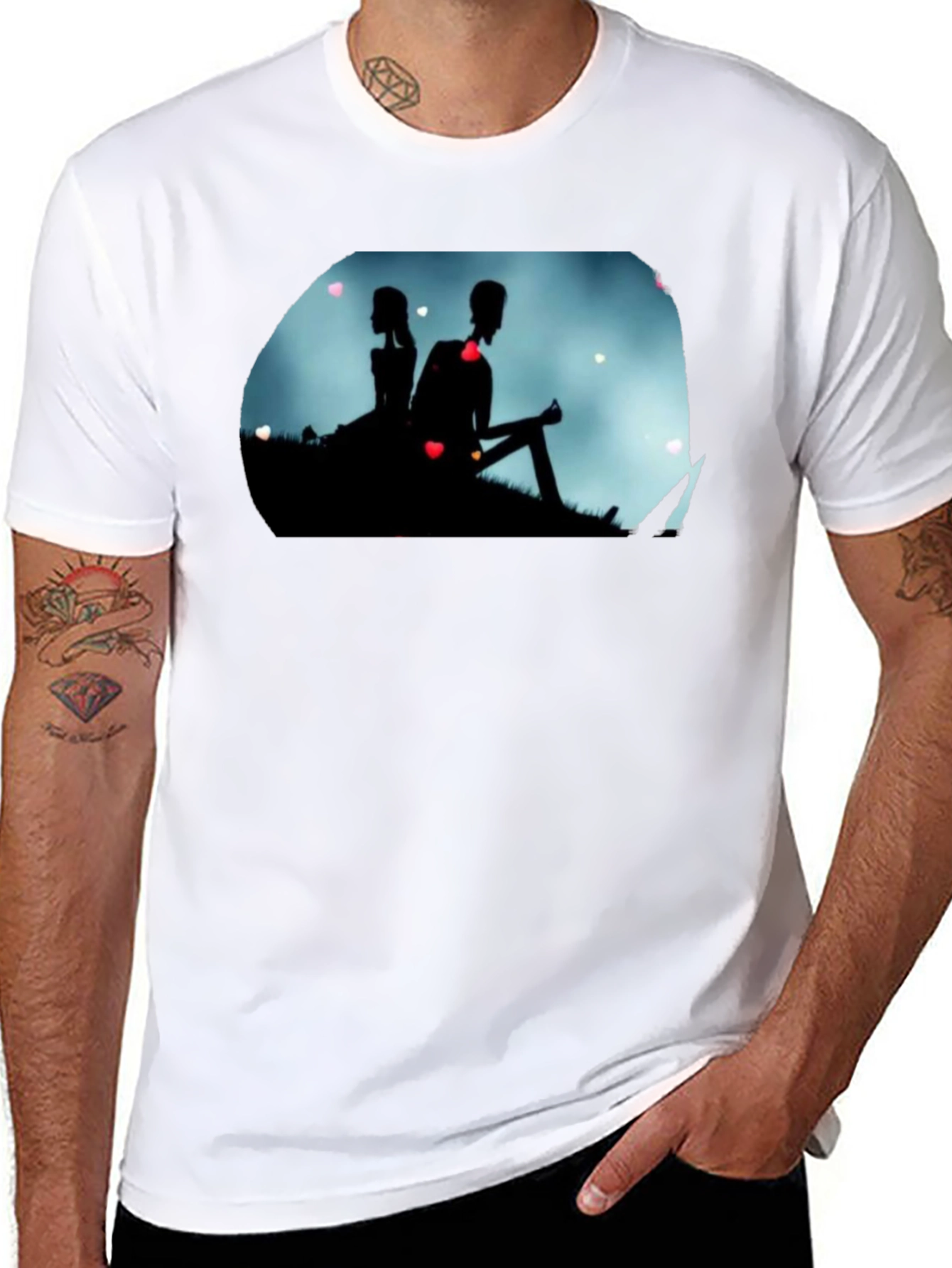 Silhouette Couple Heart Graphic Black Tee