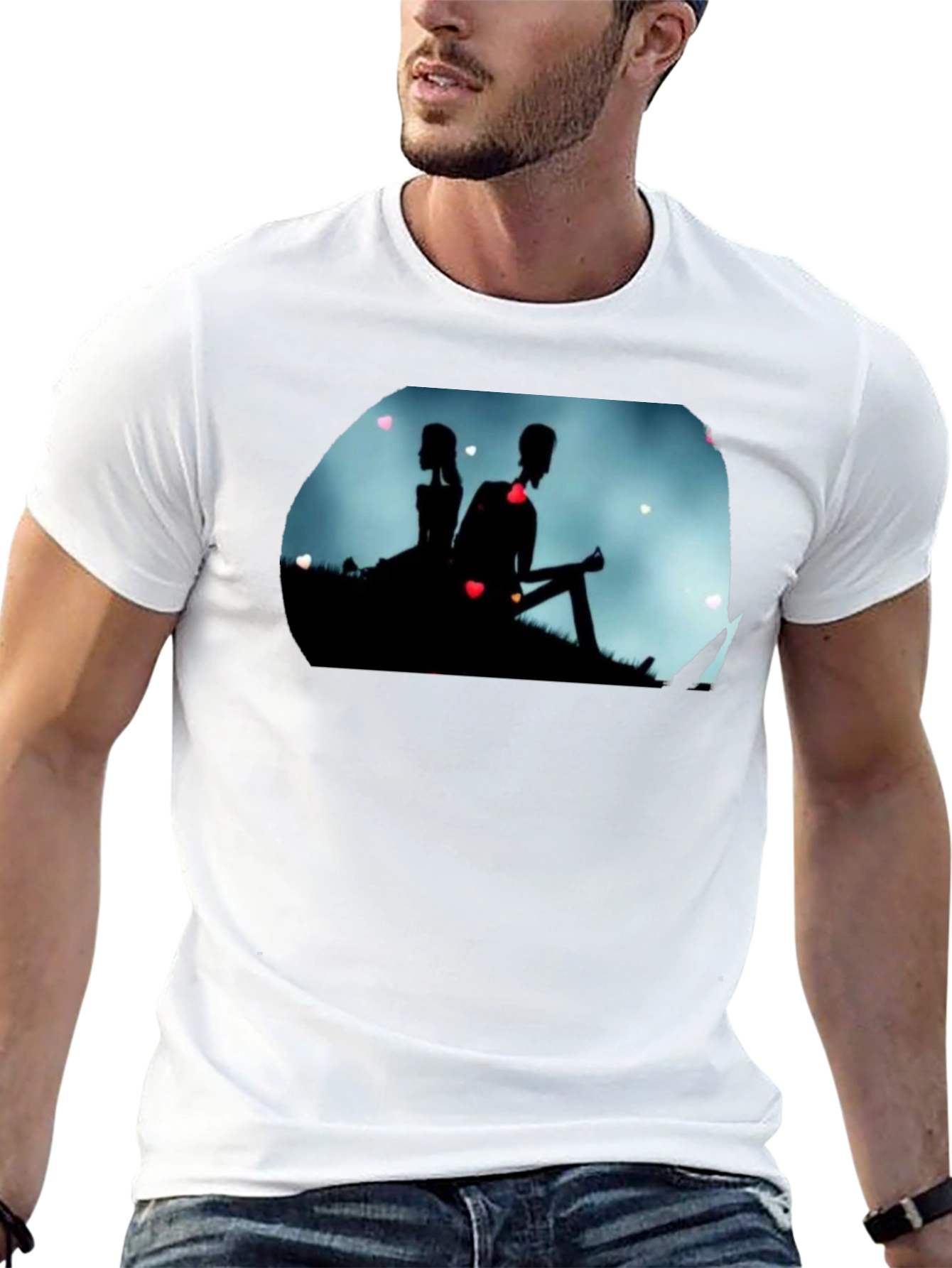 Silhouette Couple Heart Graphic Black Tee