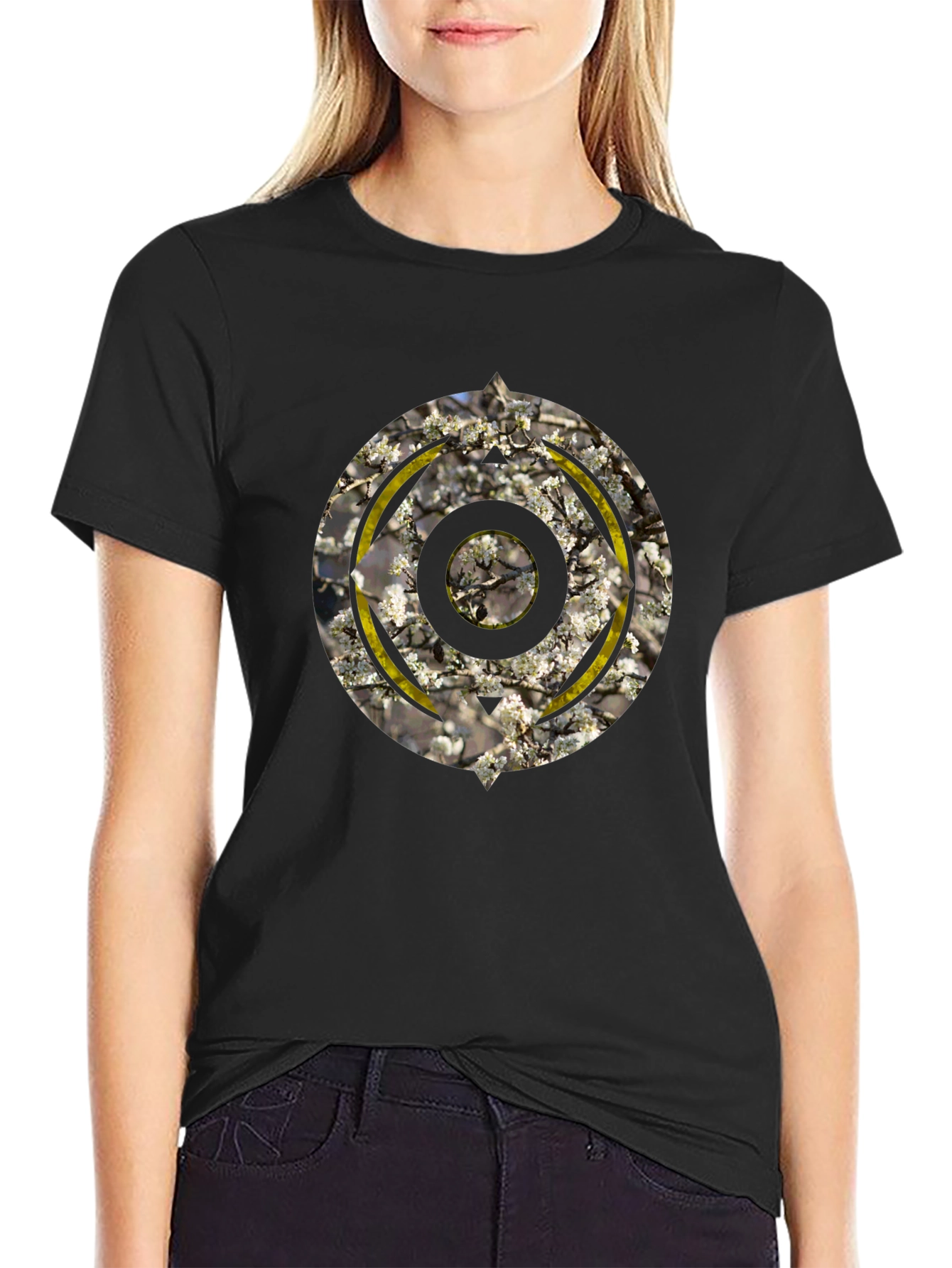 Abstract Geometric Graphic Print Mens Black T-Shirt