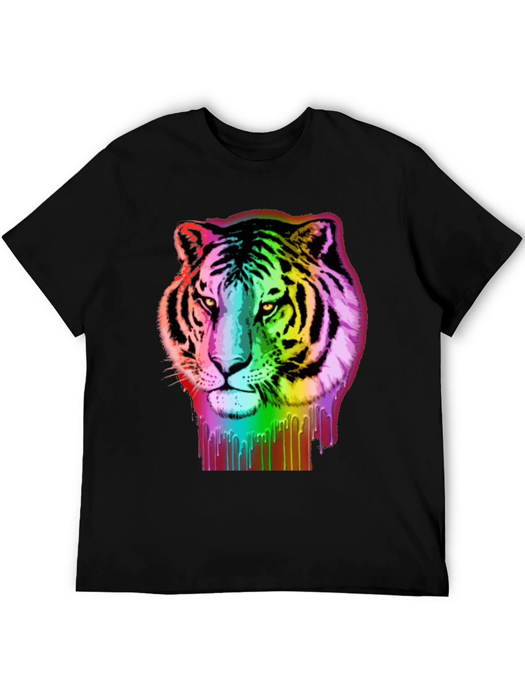 Rainbow Tiger Graphic Tee - Black Cotton T-Shirt